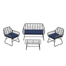 4 Piece Wicker Patio Furniture Set With Tempered Glass Table And Detachable Cushions
