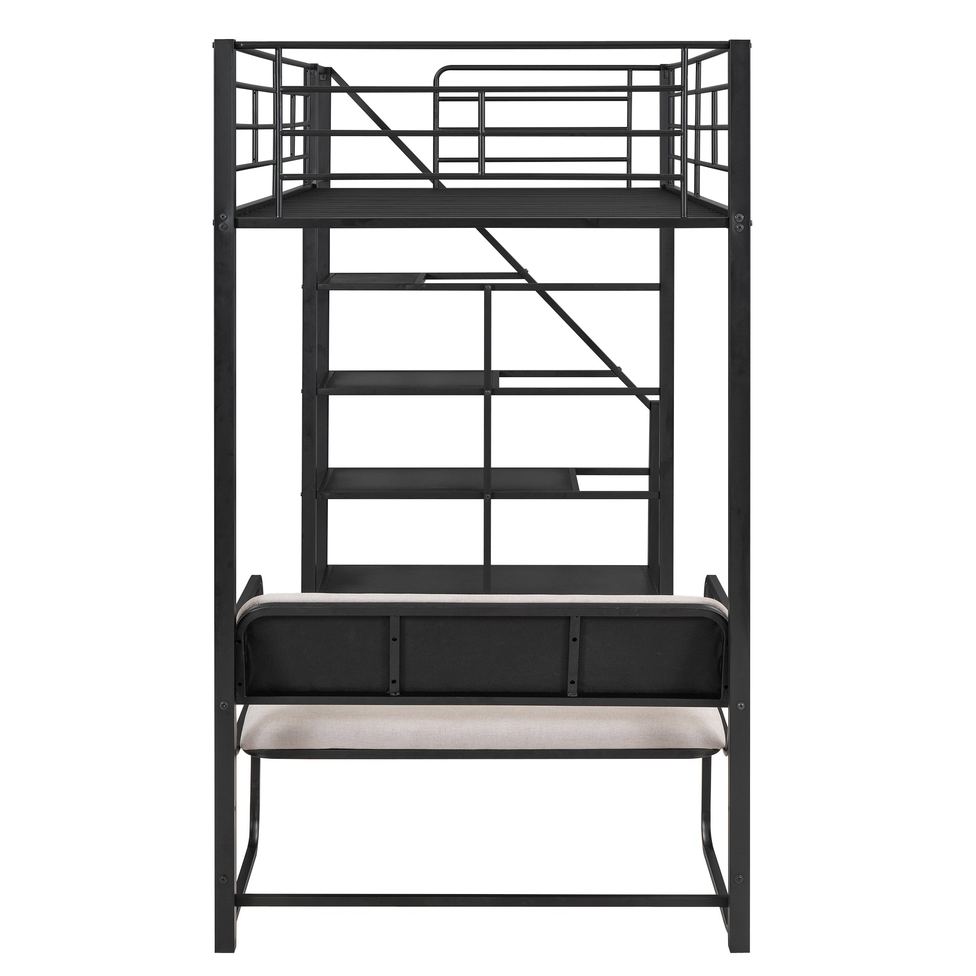 Twin Size Metal Loft Bed with Bench and Storage Staircase, Black - Atlantic Fine Furniture Melbourne FL