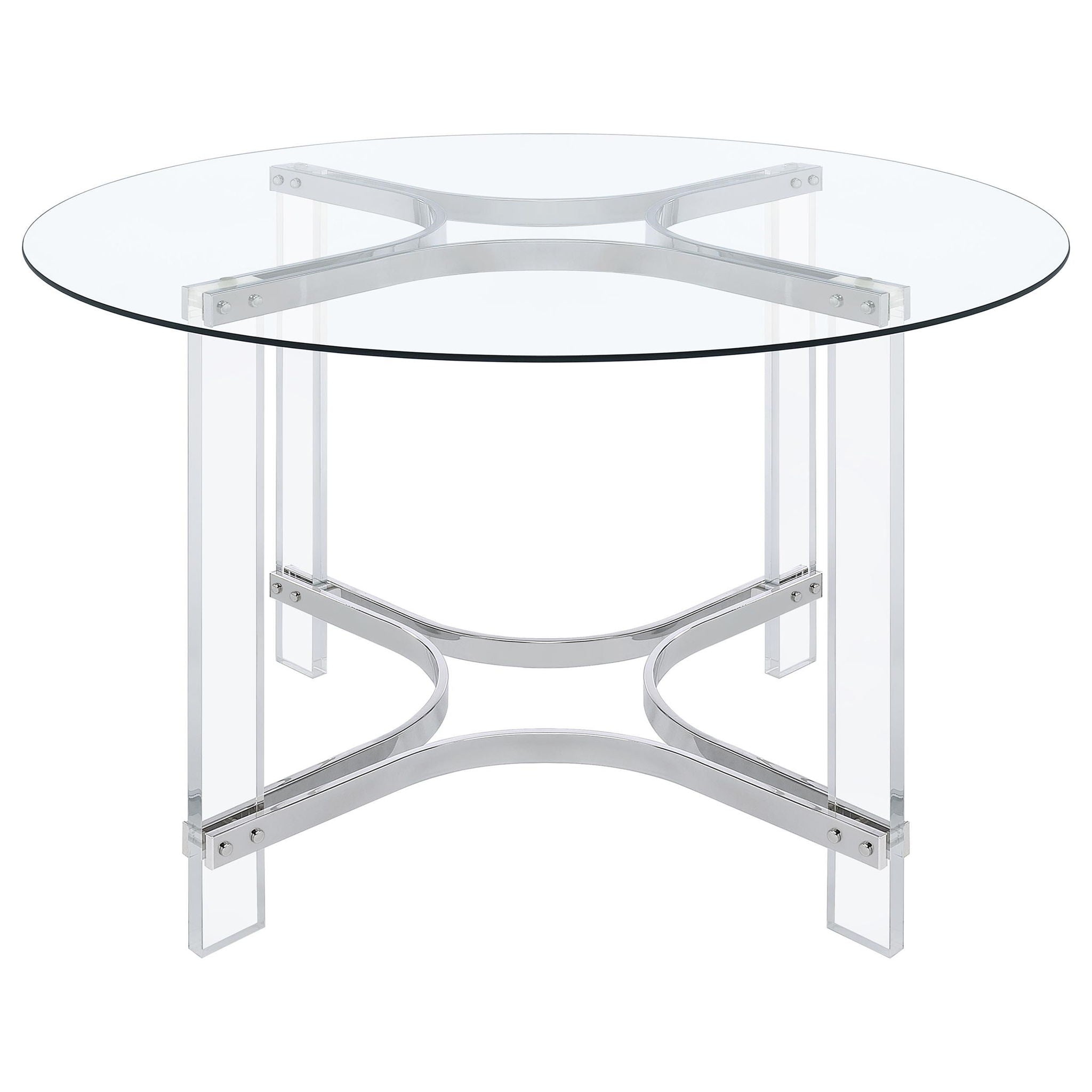 Keeling 47-inch Round Glass Top Acrylic Dining Table Chrome - Atlantic Fine Furniture Melbourne FL
