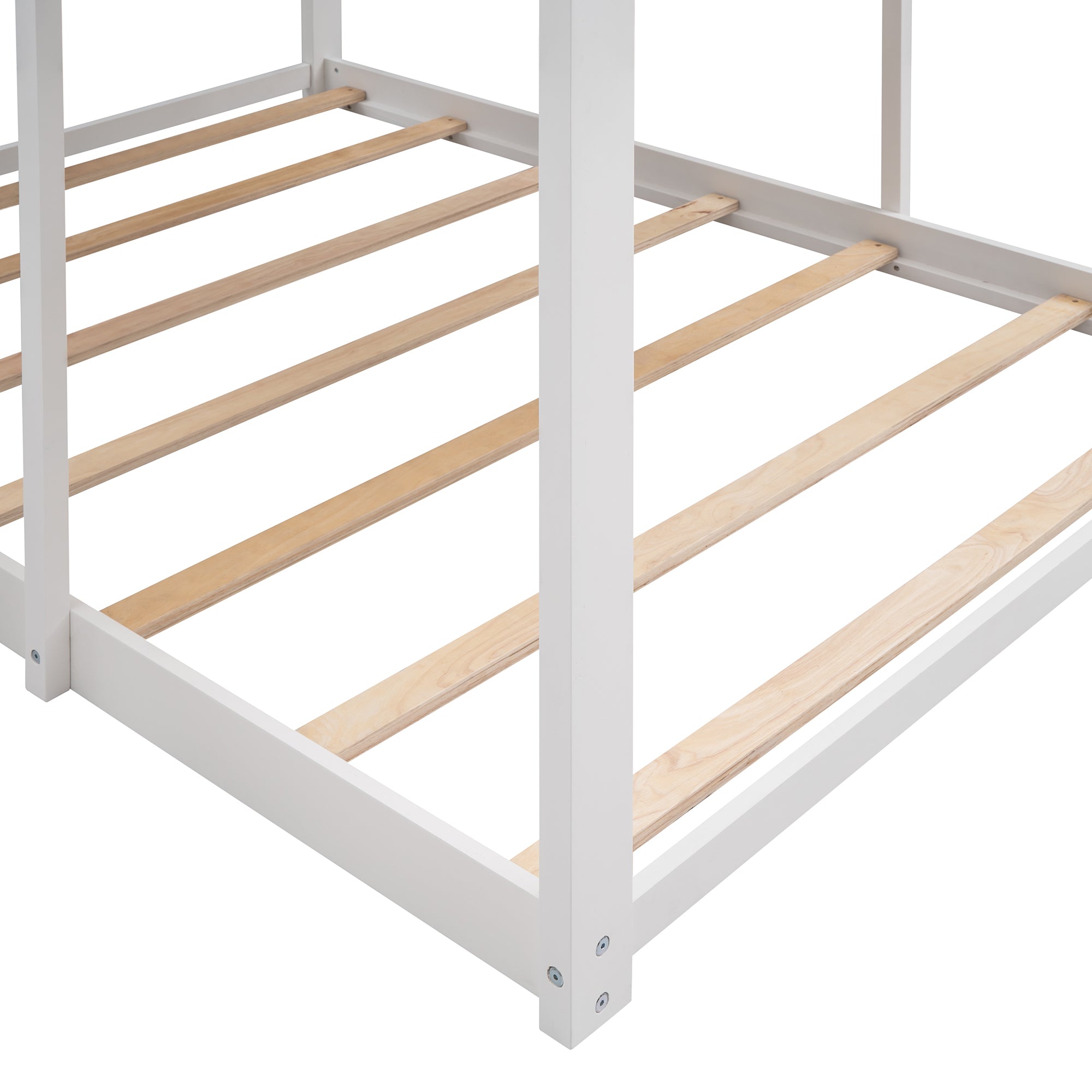Full Over Full WoodBunk Bed with Roof, Window, Guardrail, Ladder(White)( old sku: LT000031AAK ) - Atlantic Fine Furniture Melbourne FL