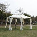 Outdoor Patio Gazebo Tent With Ventilated Double Roof And Sidewall