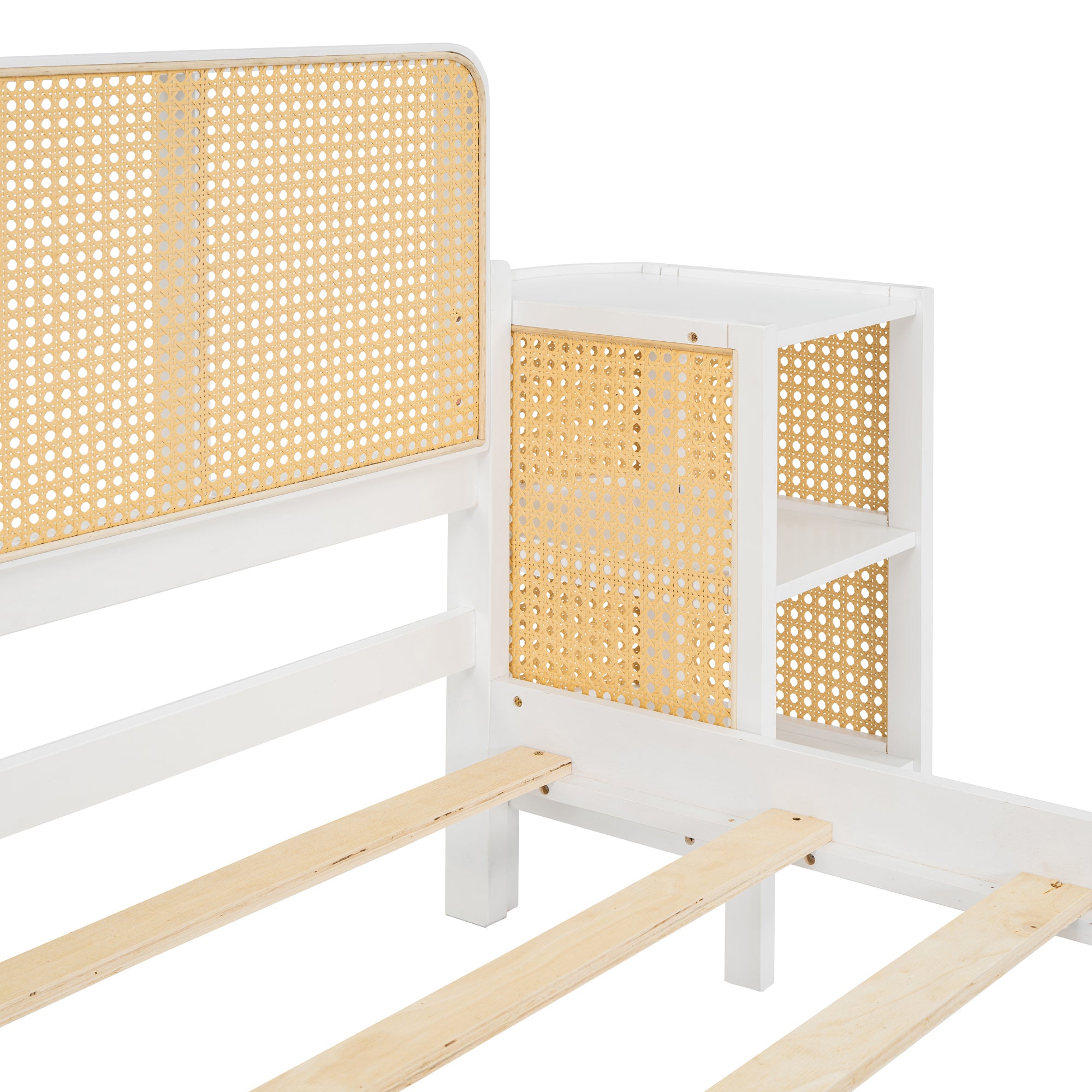 3 Pieces Rattan Platform Full Size Bed With 2 Nightstands,White - Atlantic Fine Furniture Melbourne FL
