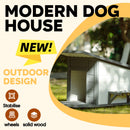 Modern Design Outdoor Dog House With Food Bowl And Wheels Pine - Gray / White