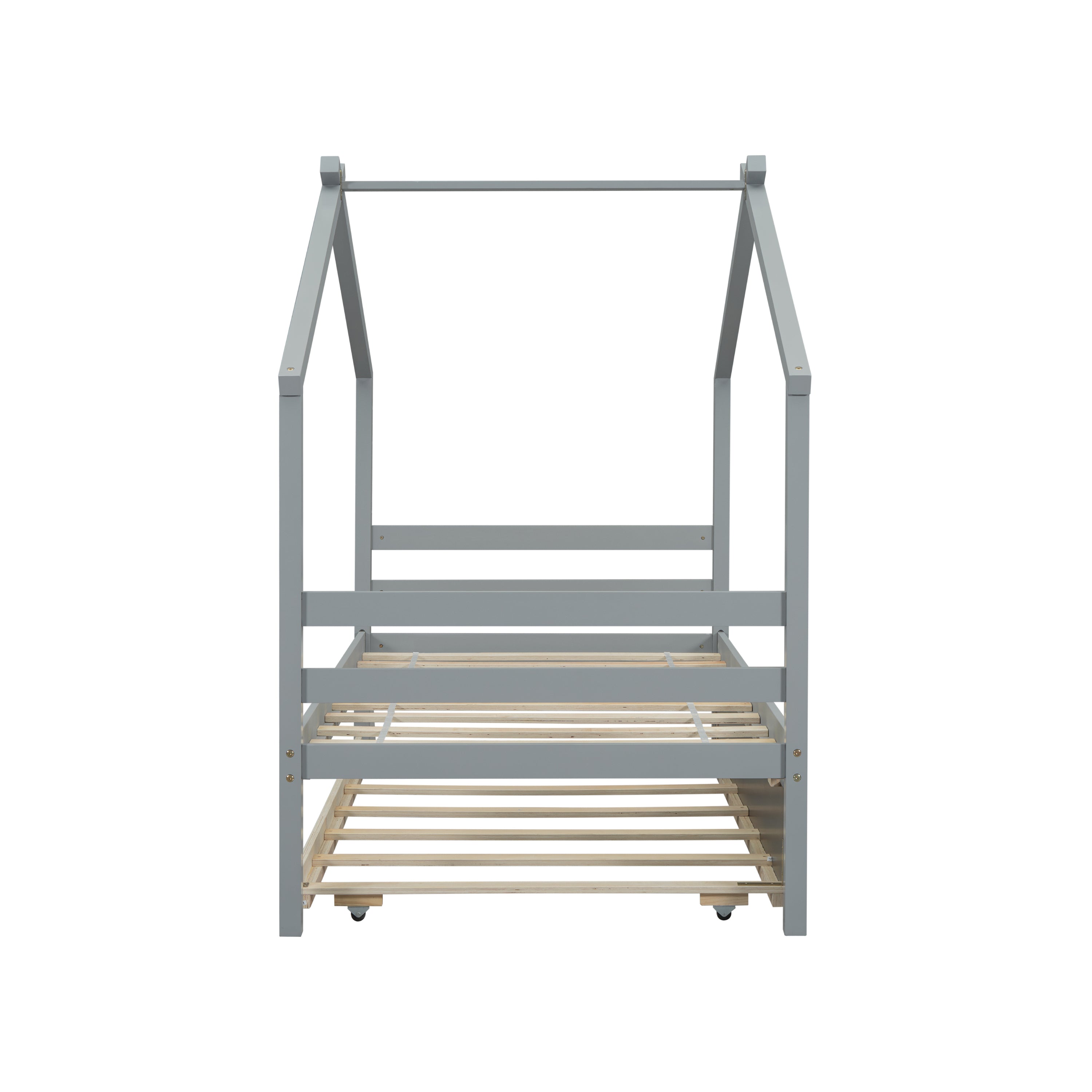 Twin Size House-shaped Bed with Trundle,Grey