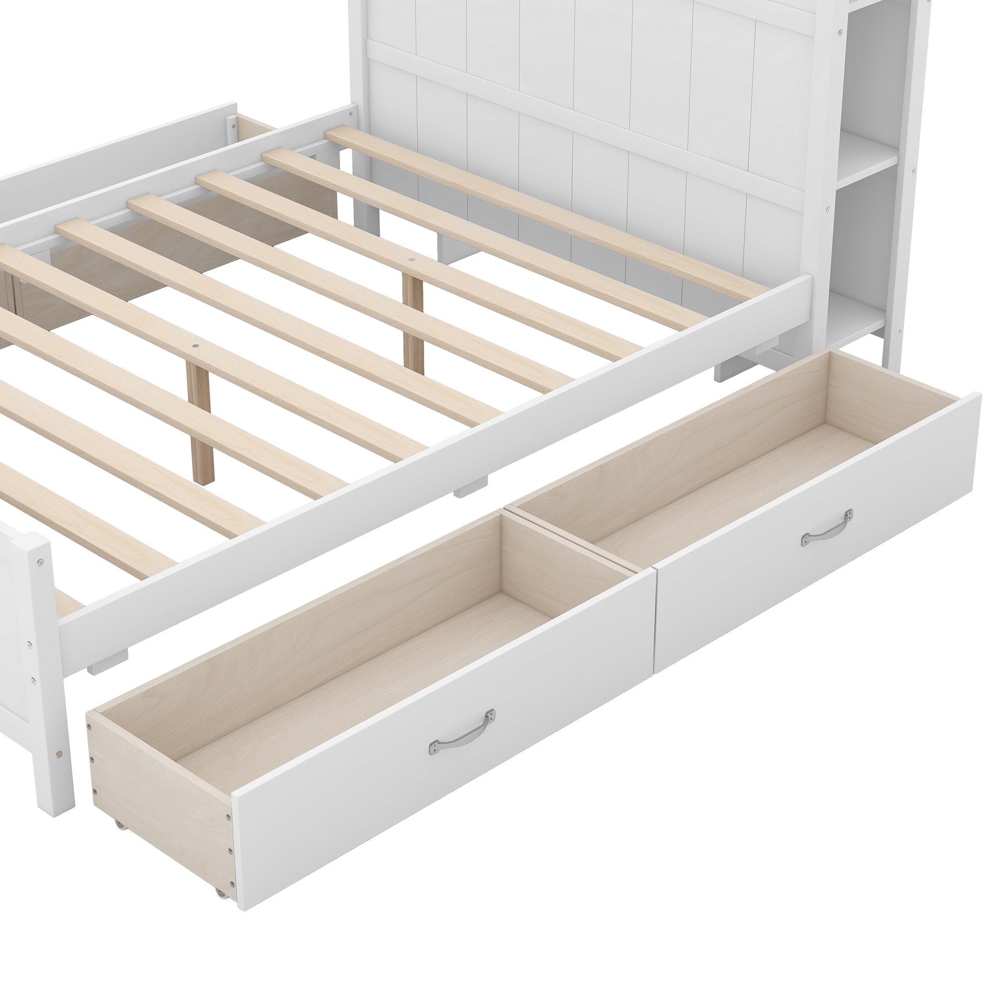 Full Size Platform Bed with Drawers and Storage Shelves, White - Atlantic Fine Furniture Melbourne FL