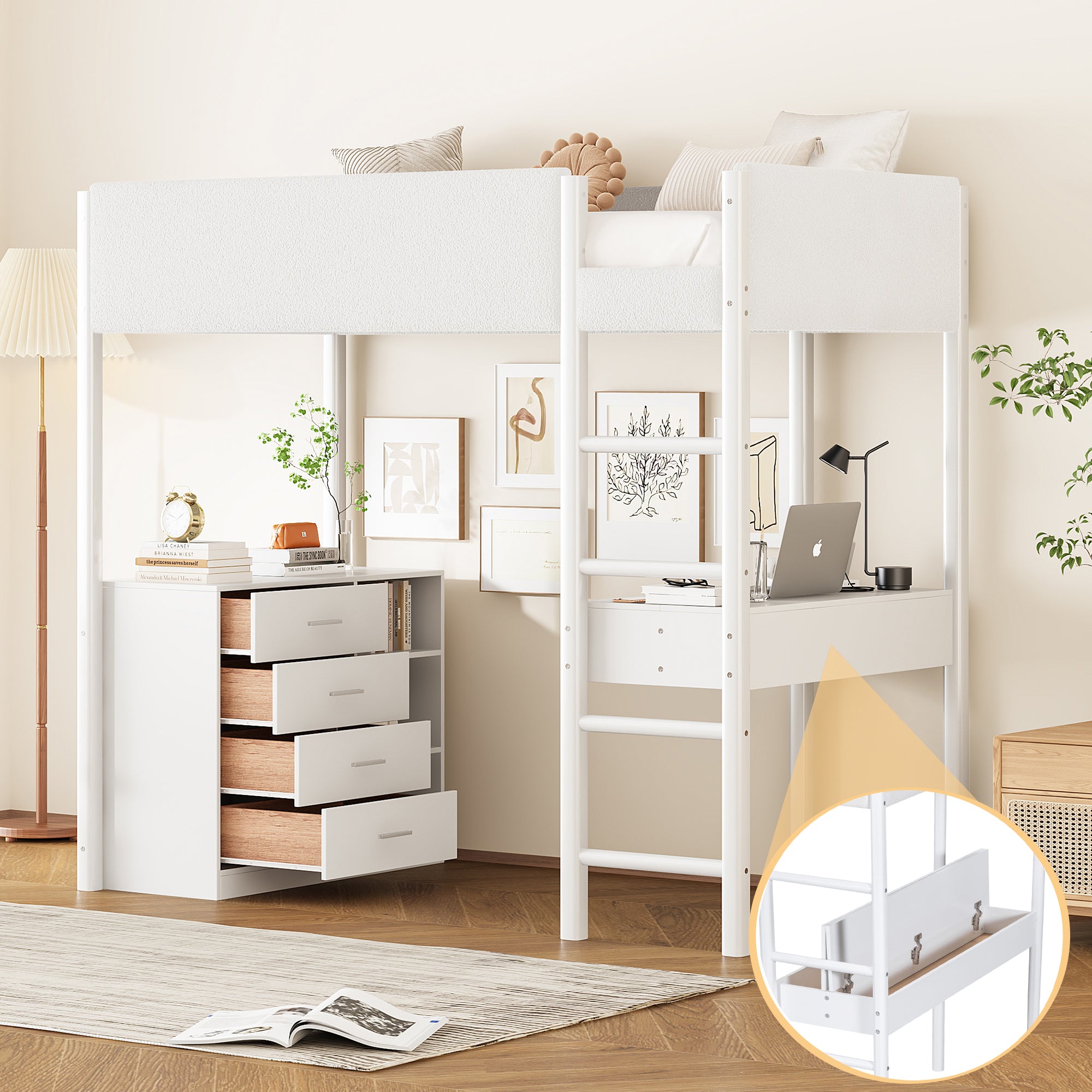 Twin Size Teddy FleeceLoft Bed Wood Bed, White - Atlantic Fine Furniture Melbourne FL