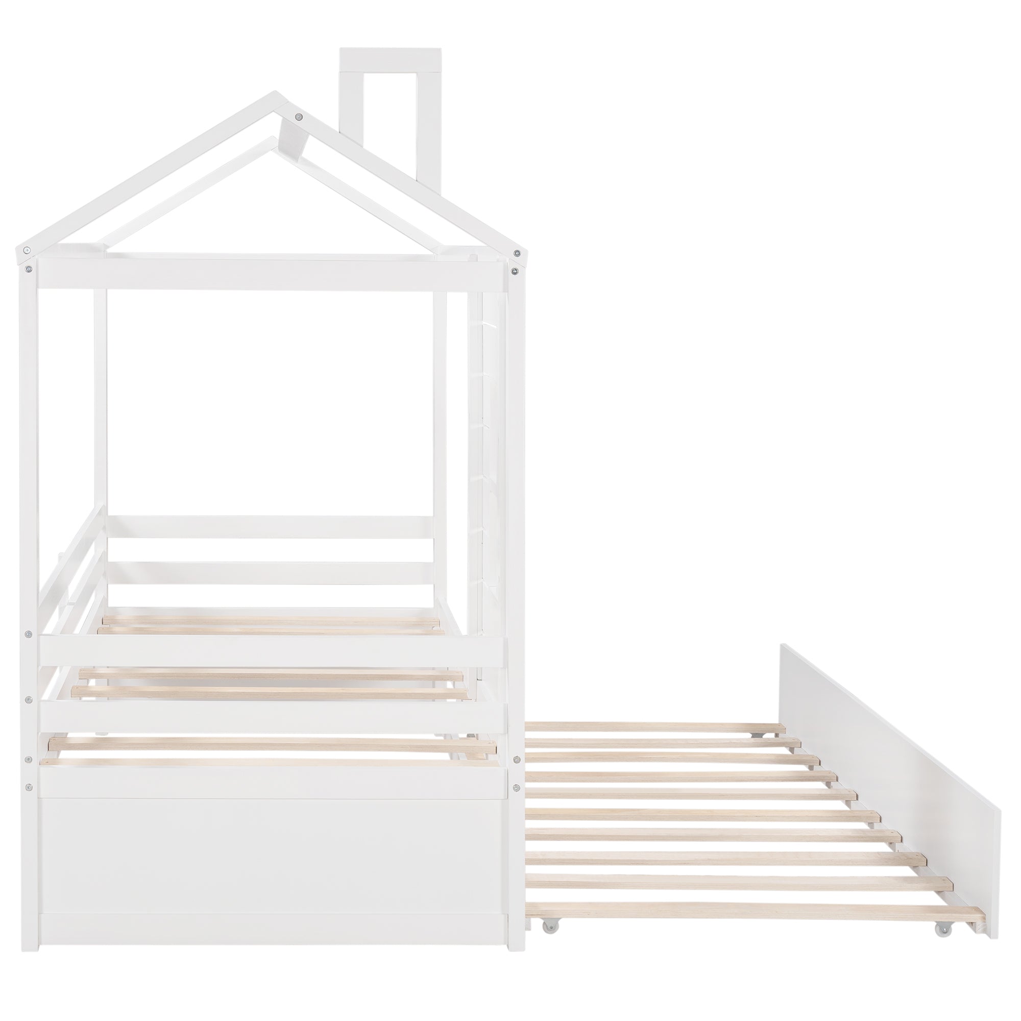 Twin Size House Bed Wood Bed with Twin Size Trundle ( White ) - Atlantic Fine Furniture Melbourne FL