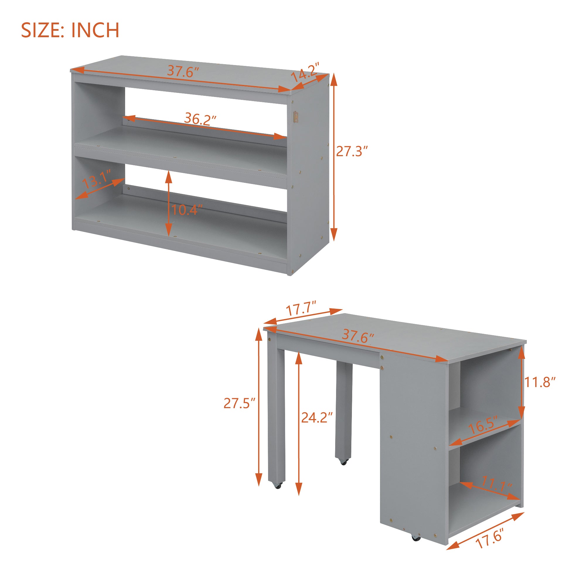 Twin Size Loft Bed with Retractable Writing Desk and 3 Drawers, Wooden Loft Bed with Storage Stairs and Shelves, Gray - Atlantic Fine Furniture Melbourne FL