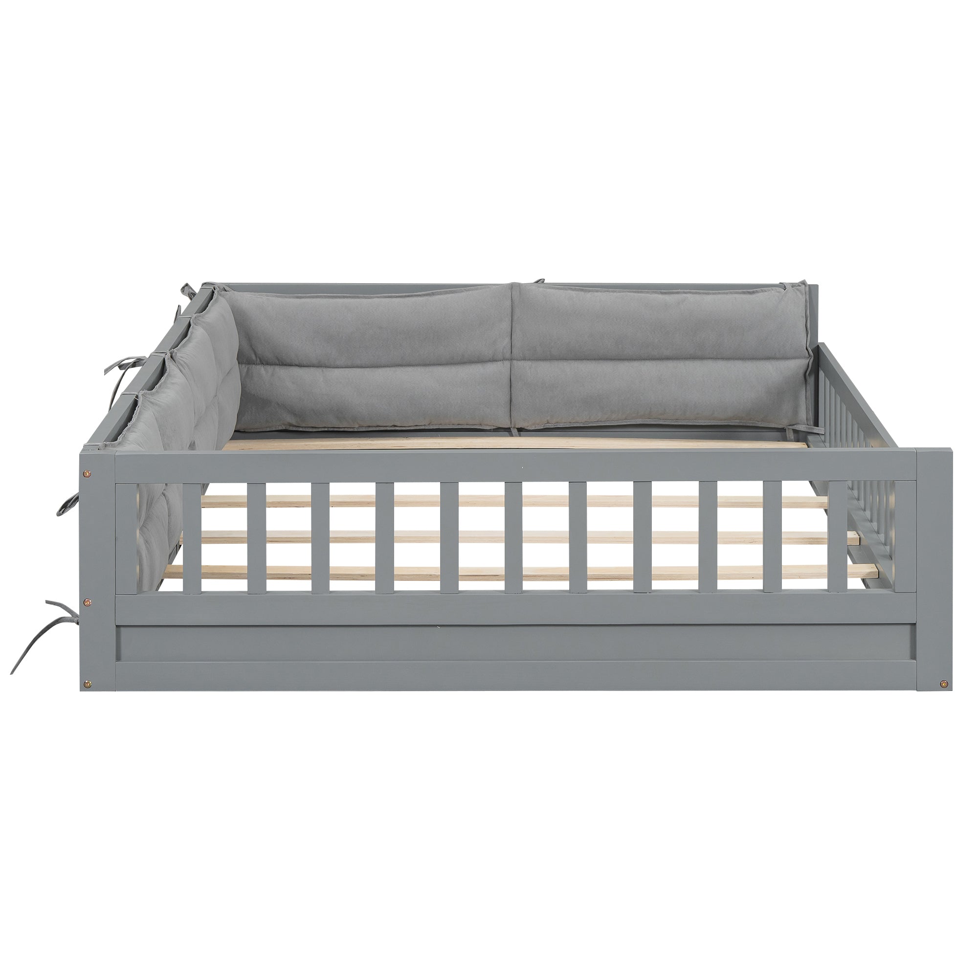 Wood Full Size Upholstered Platform Bed with Guardrail and Pillow, Gray - Atlantic Fine Furniture Melbourne FL