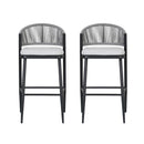 Outdoor Bar Height Metal Frame Counter Stools With Scallop Shaped Backrest & Water Resistant Cushions