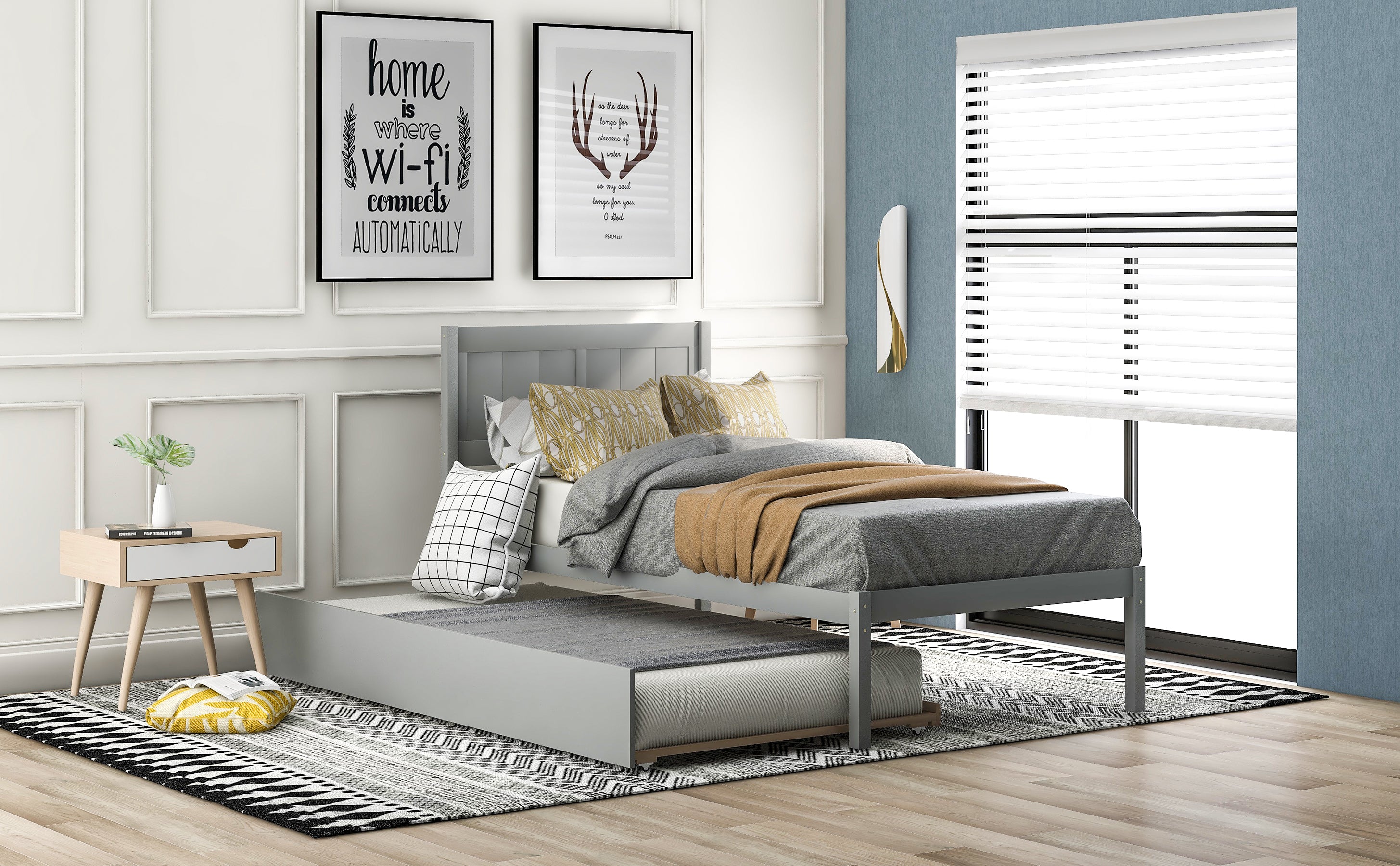 Twin size Platform Bed Wood Platform Bed with Trundle - Atlantic Fine Furniture Melbourne FL