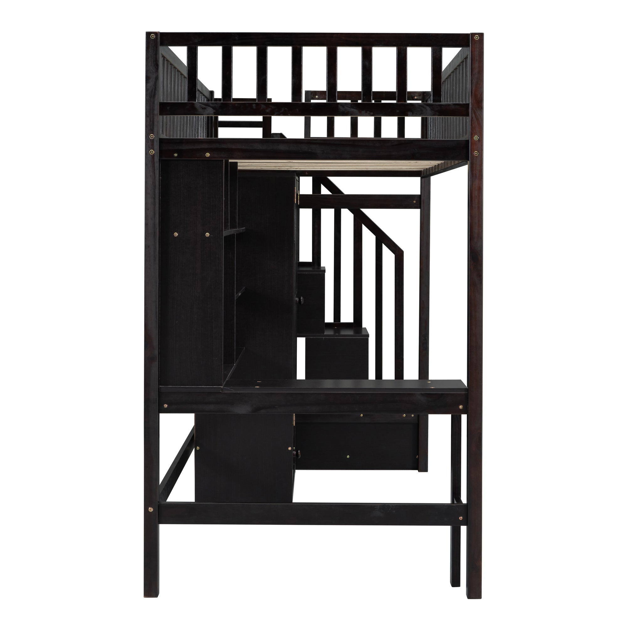 Twin size Loft Bed with Bookshelf,Drawers,Desk,and Wardrobe-Espresso - Atlantic Fine Furniture Melbourne FL