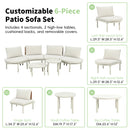 6 Piece Patio Set, Half Moon Outdoor Sectional Sofa With 2 High Low Coffee Tables, 4 Pillows & Cushions