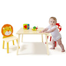Kids Table And 2 Chairs Set, 3 Pieces Toddler Table And Chair Set, Wooden Activity Play Table Set (Lion&Monkey) - Natural