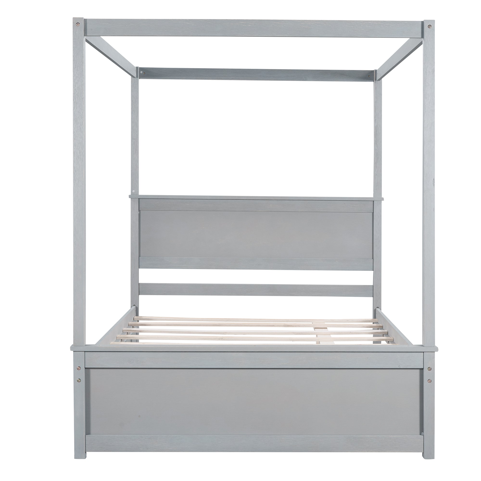 Wood Canopy Bed with Trundle Bed ,Full Size Canopy Platform bed With Support Slats .No Box Spring Needed, Brushed Gray - Atlantic Fine Furniture Melbourne FL