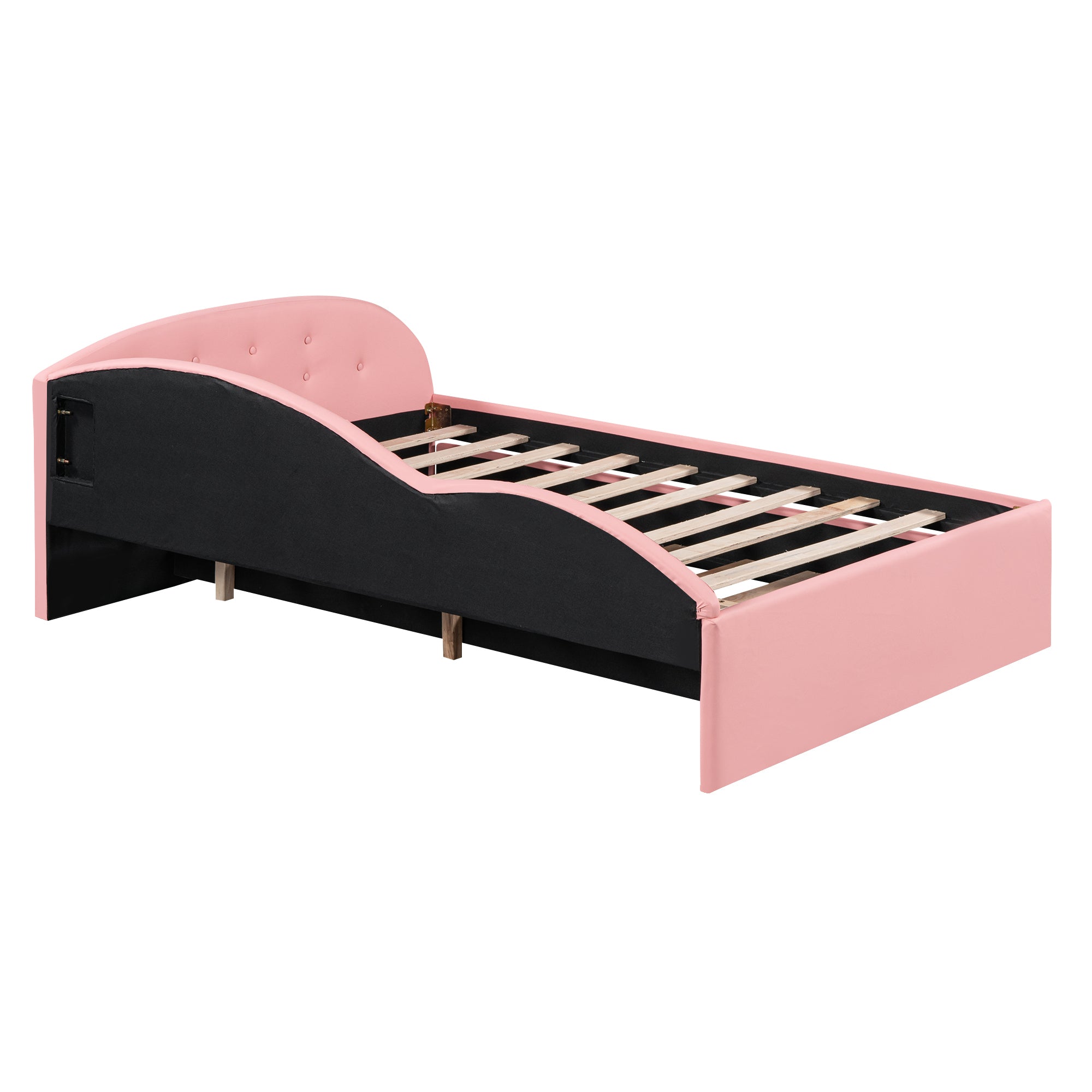 Full Size PU Upholstered Tufted Daybed with Trundle and Cloud Shaped Guardrail, Pink - Atlantic Fine Furniture Melbourne FL
