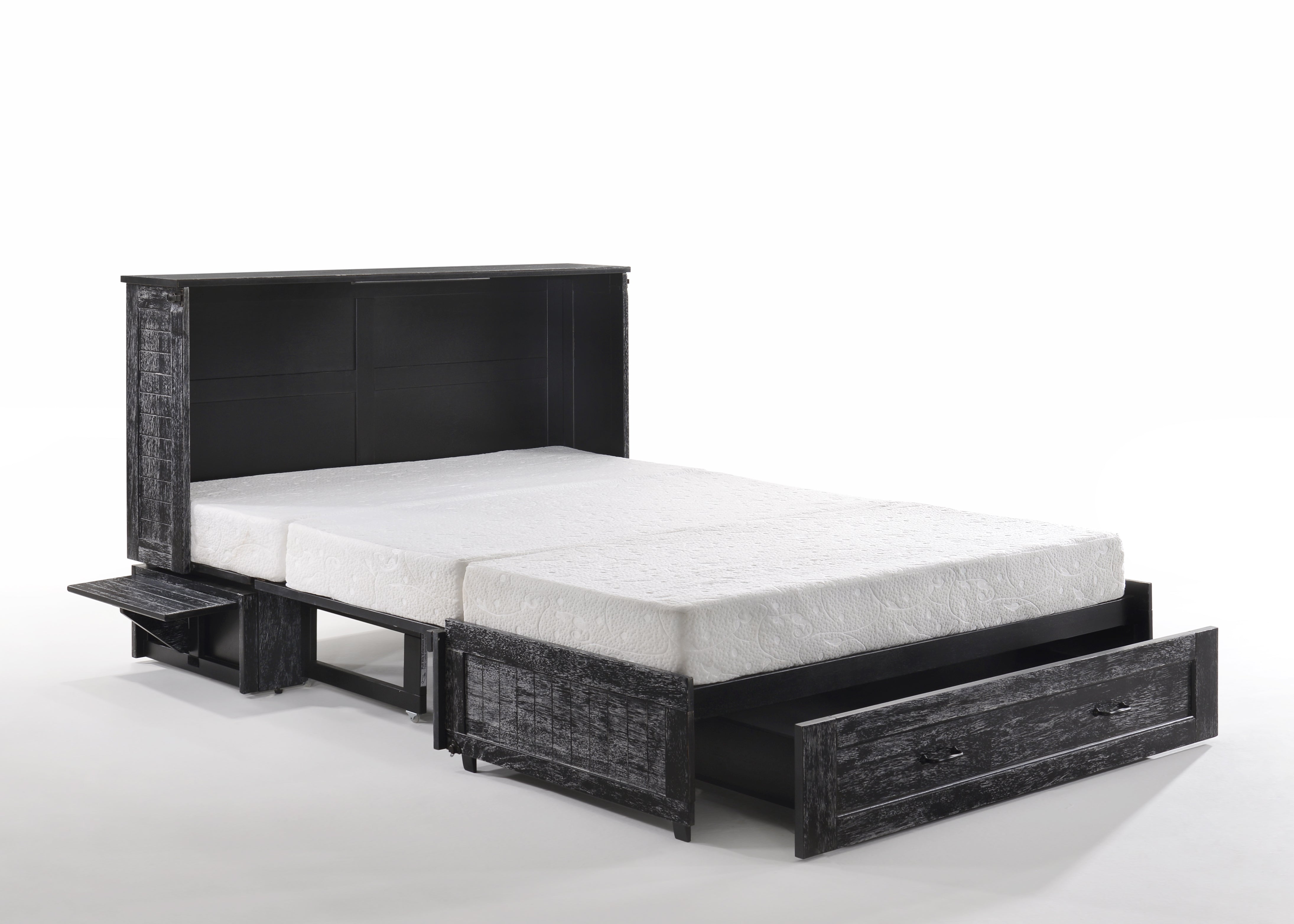 Cannes Murphy Cabinet Bed in Blizzard, storage drawer open | Atlantic Fine Furniture, Melbourne FL