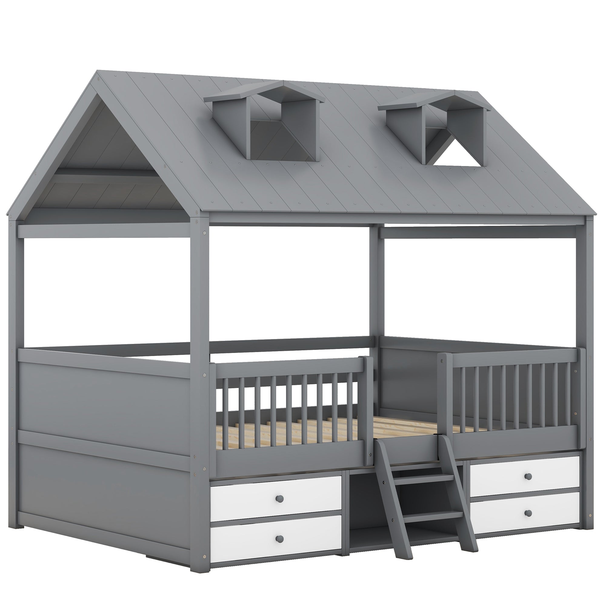Full Size Wood Bed House Bed Frame,Gray - Atlantic Fine Furniture Melbourne FL