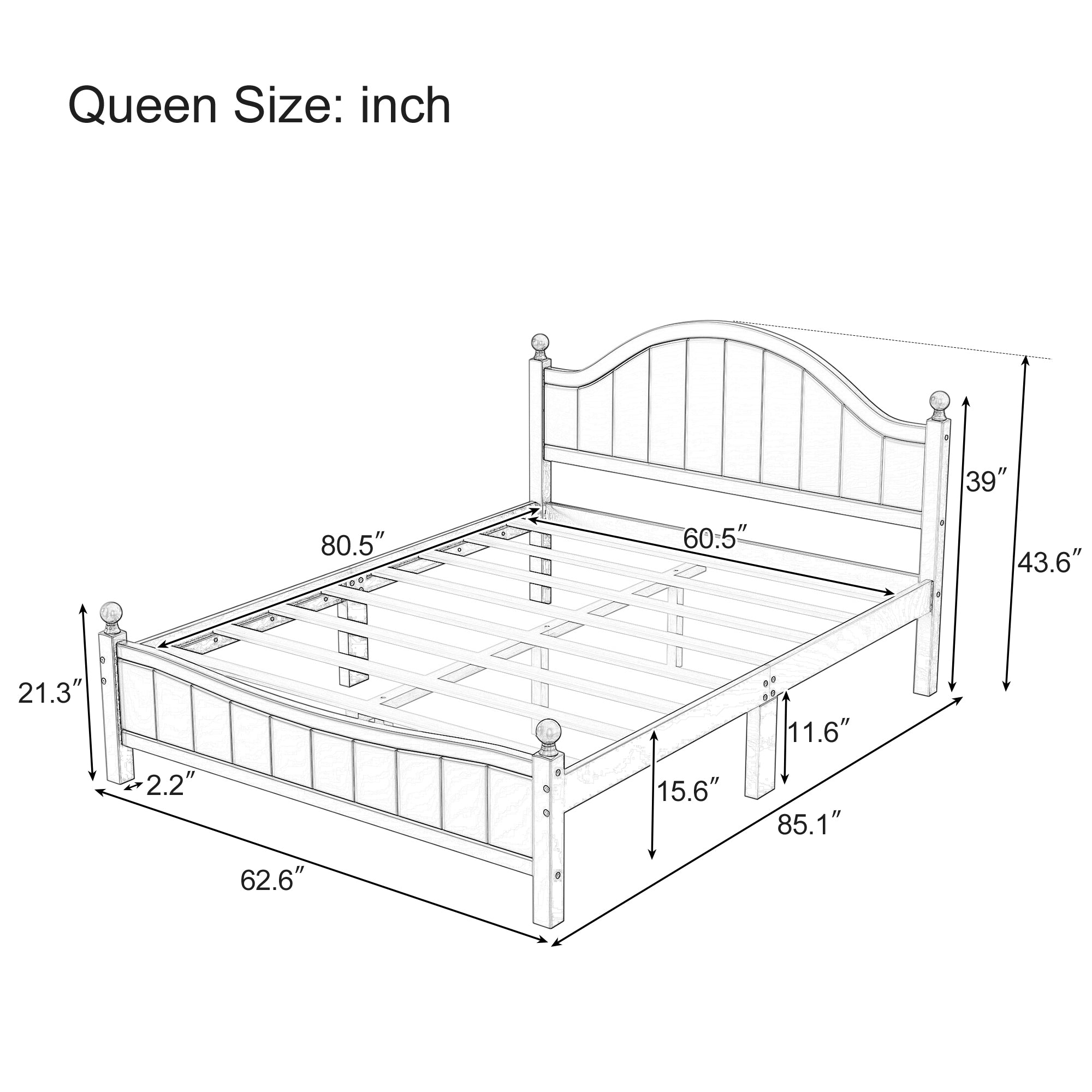 Traditional Concise Style Black Solid Wood Platform Bed, No Need Box Spring, Queen - Atlantic Fine Furniture Melbourne FL