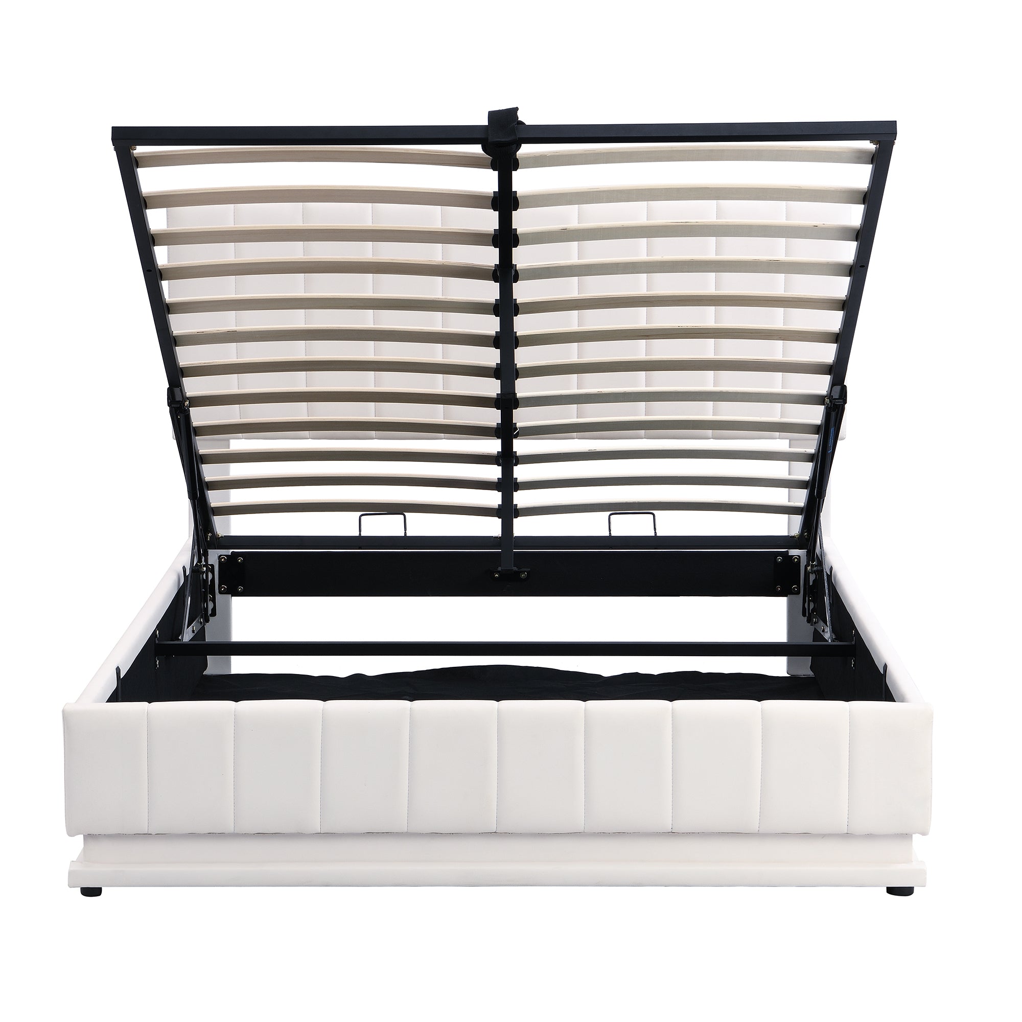 Full Size Upholstered Bed with Hydraulic Storage System and LED Light, Modern Platform Bed with Sockets and USB Ports, White - Atlantic Fine Furniture Melbourne FL
