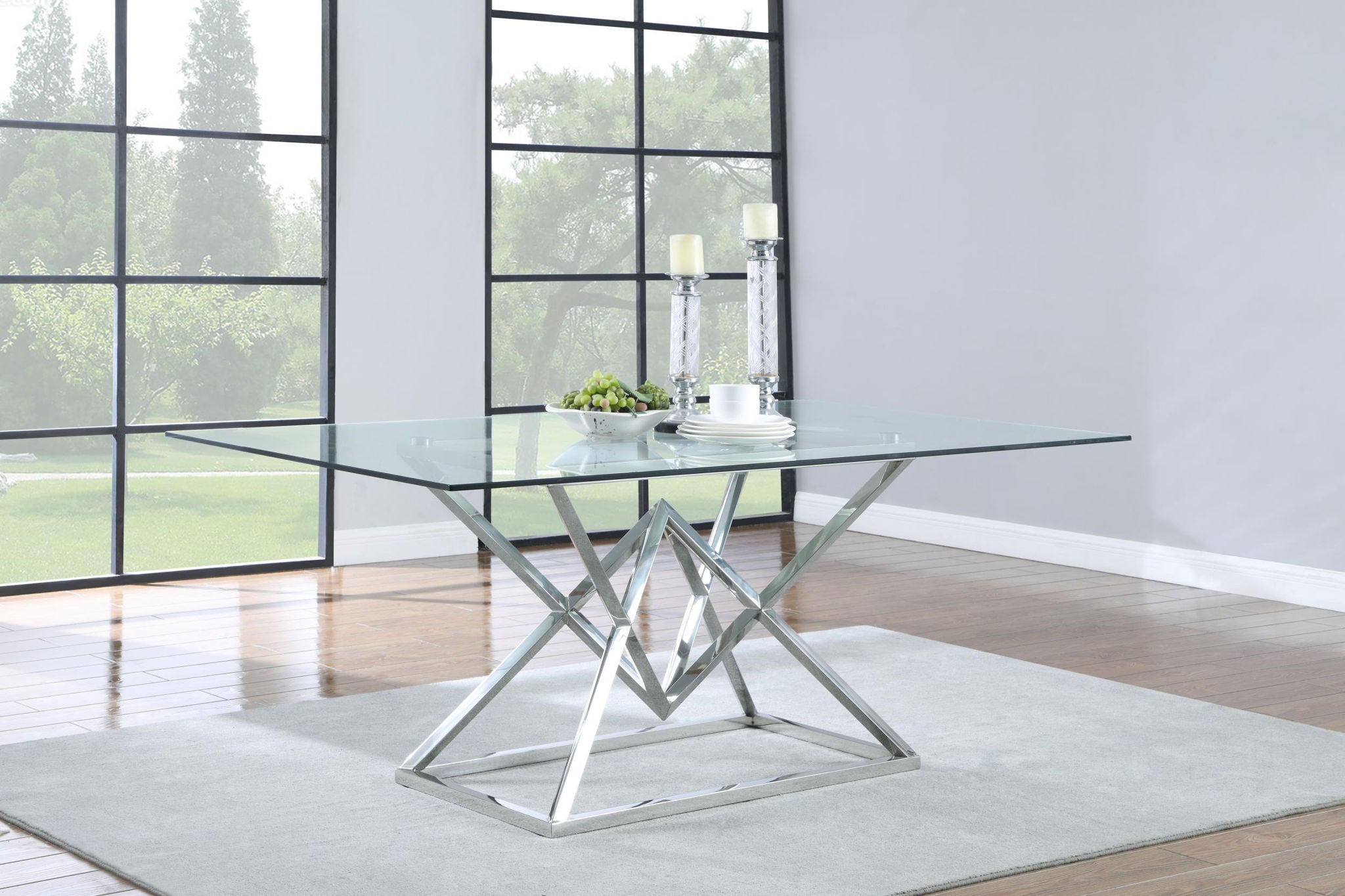 Beaufort Rectangular 71-inch Glass Top Dining Table Chrome