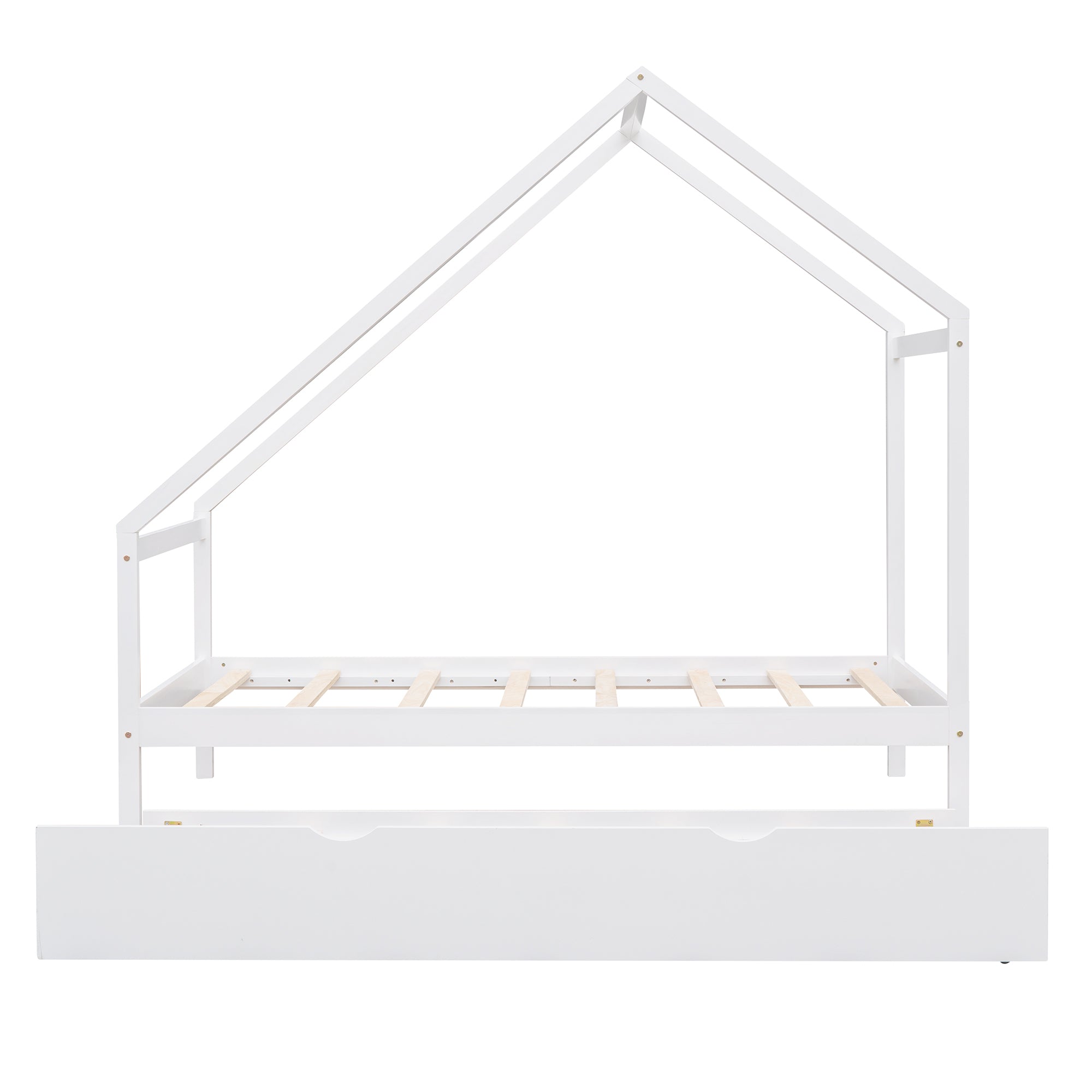 Twin Size Wooden House Bed With Twin Size Trundle, White - Atlantic Fine Furniture Melbourne FL