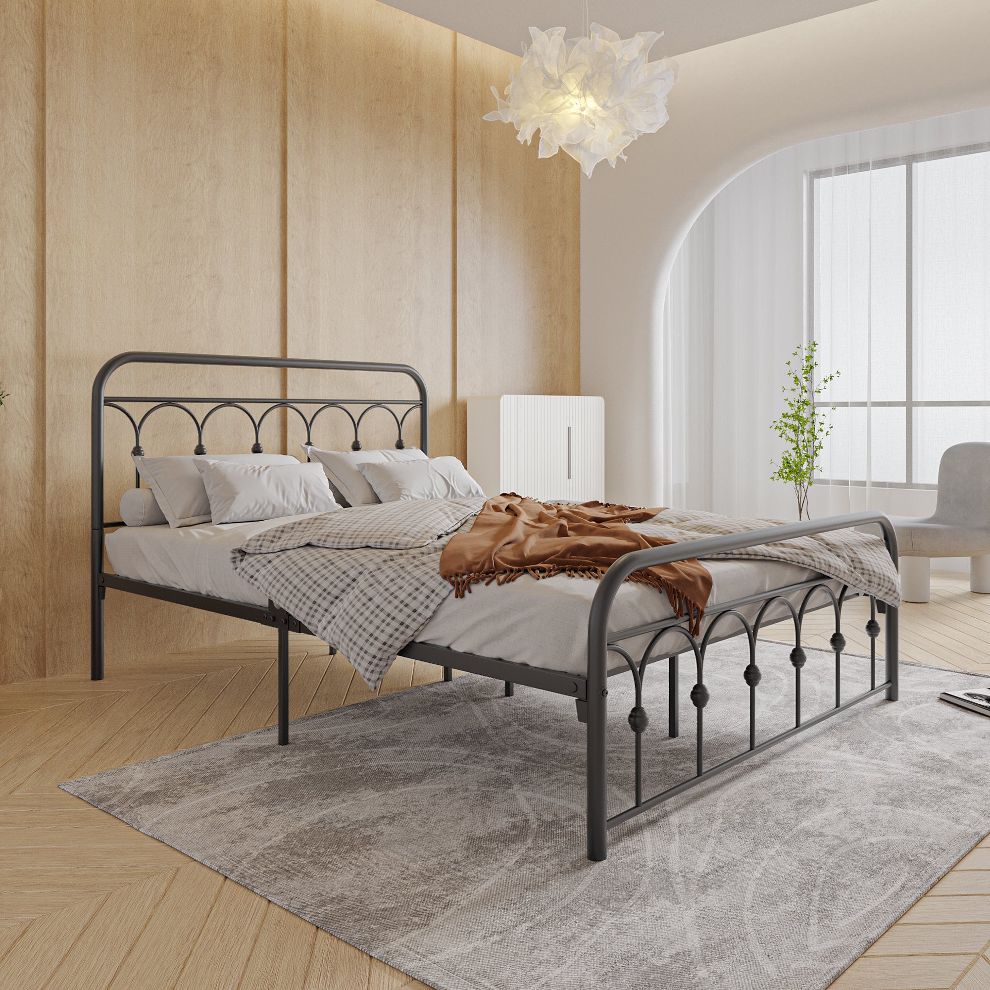 Queen Metal Bed Frame with Headboard and Footboard Platform Queen Size No Box Spring Needed 12.4" Under Bed Storage, Queen Size Black - Atlantic Fine Furniture Melbourne FL