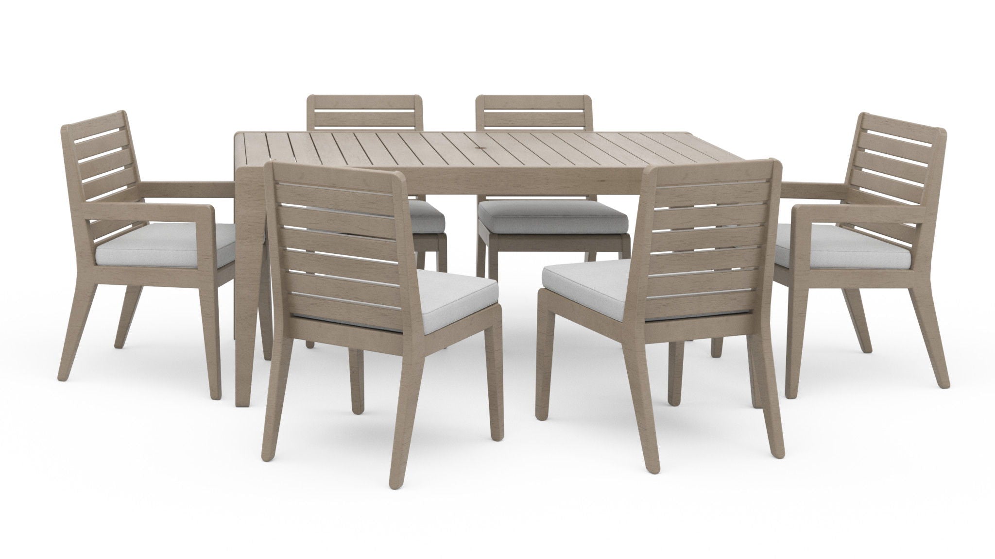 Sustain - 30" Wood Outdoor Dining Table And Six Chairs - Dark Gray