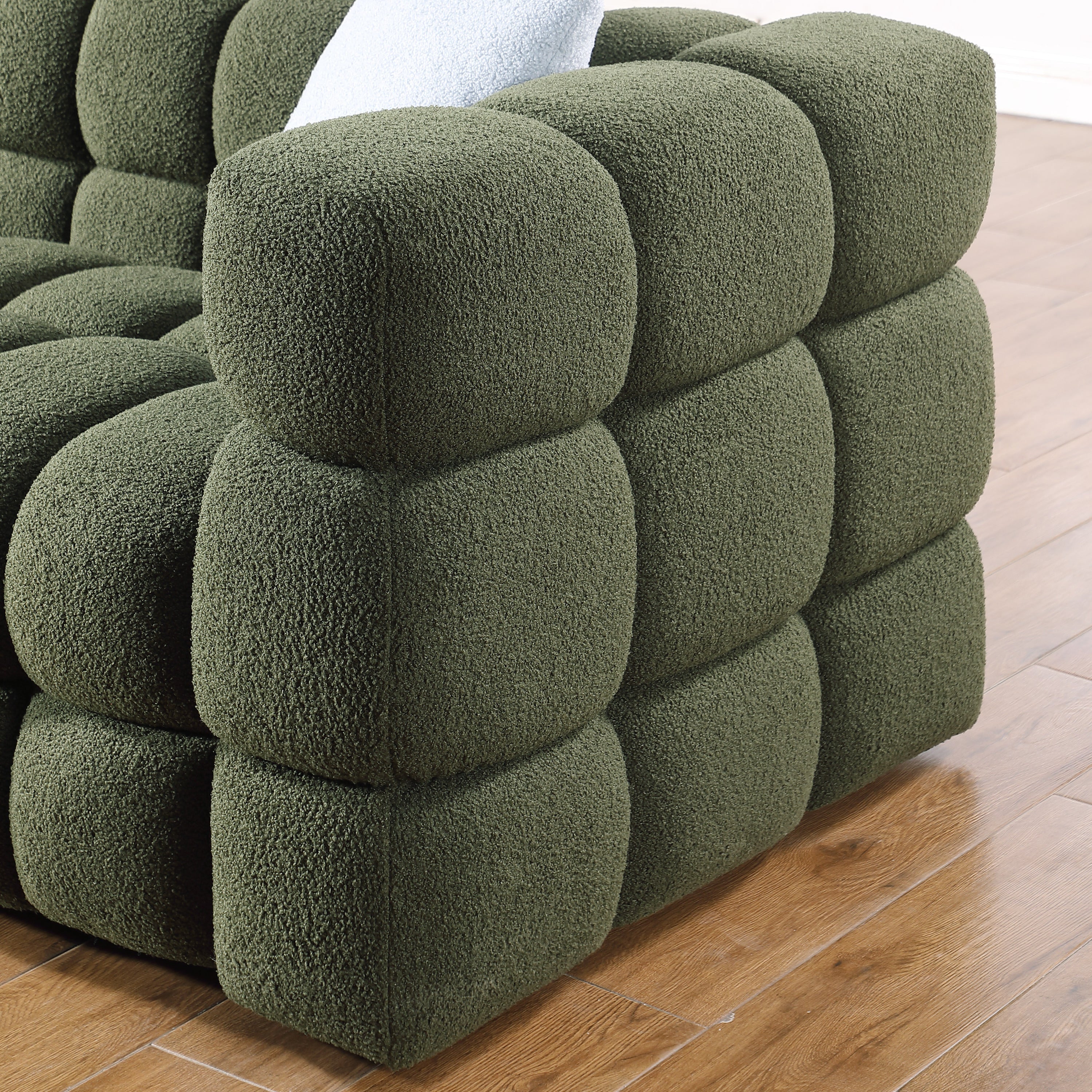 84.3 length ,35.83" deepth ,human body structure for USA people, marshmallow sofa,boucle sofa ,3 seater, OLIVE GREEN BOUCLE