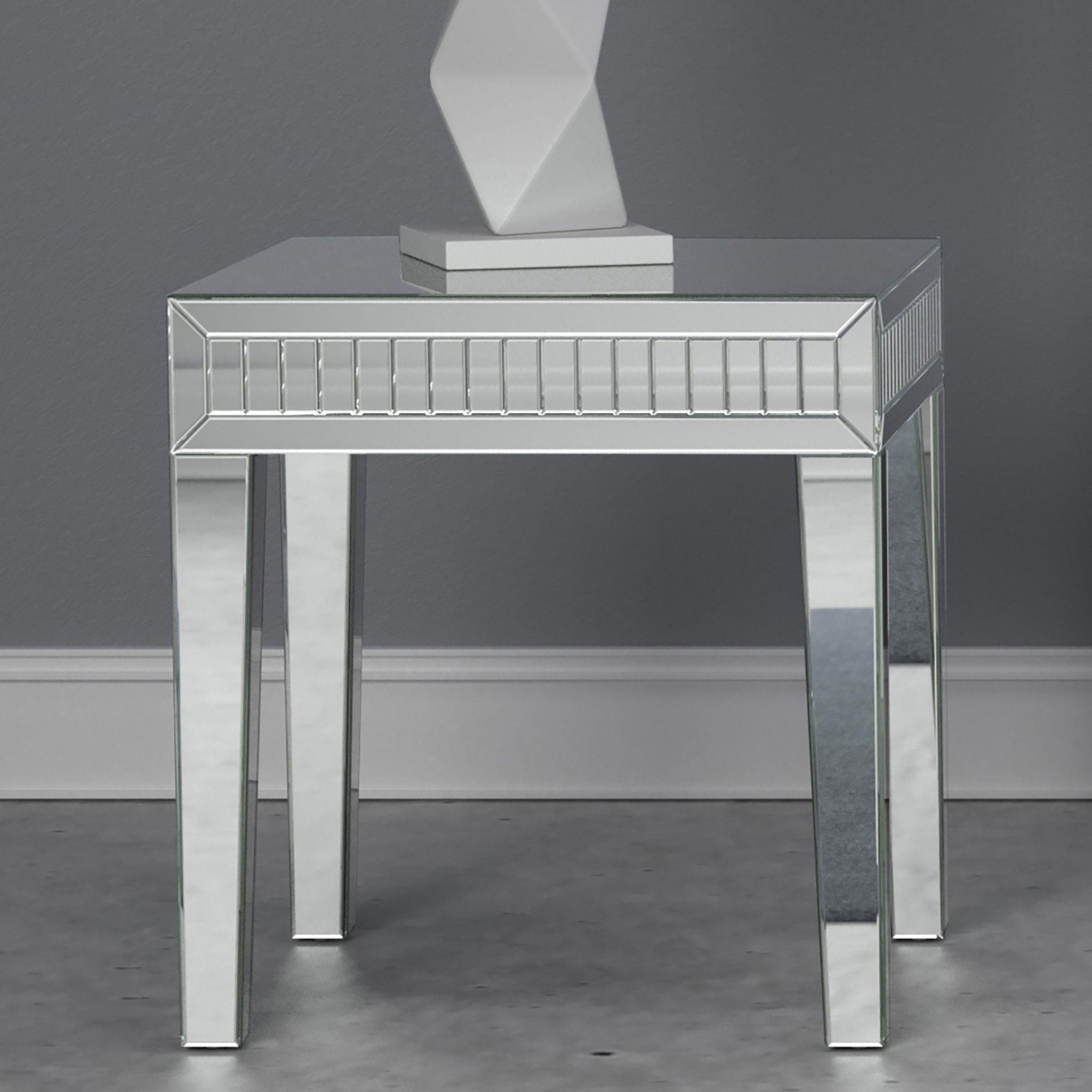 Whitfield Square Mirrored End Side Table Silver