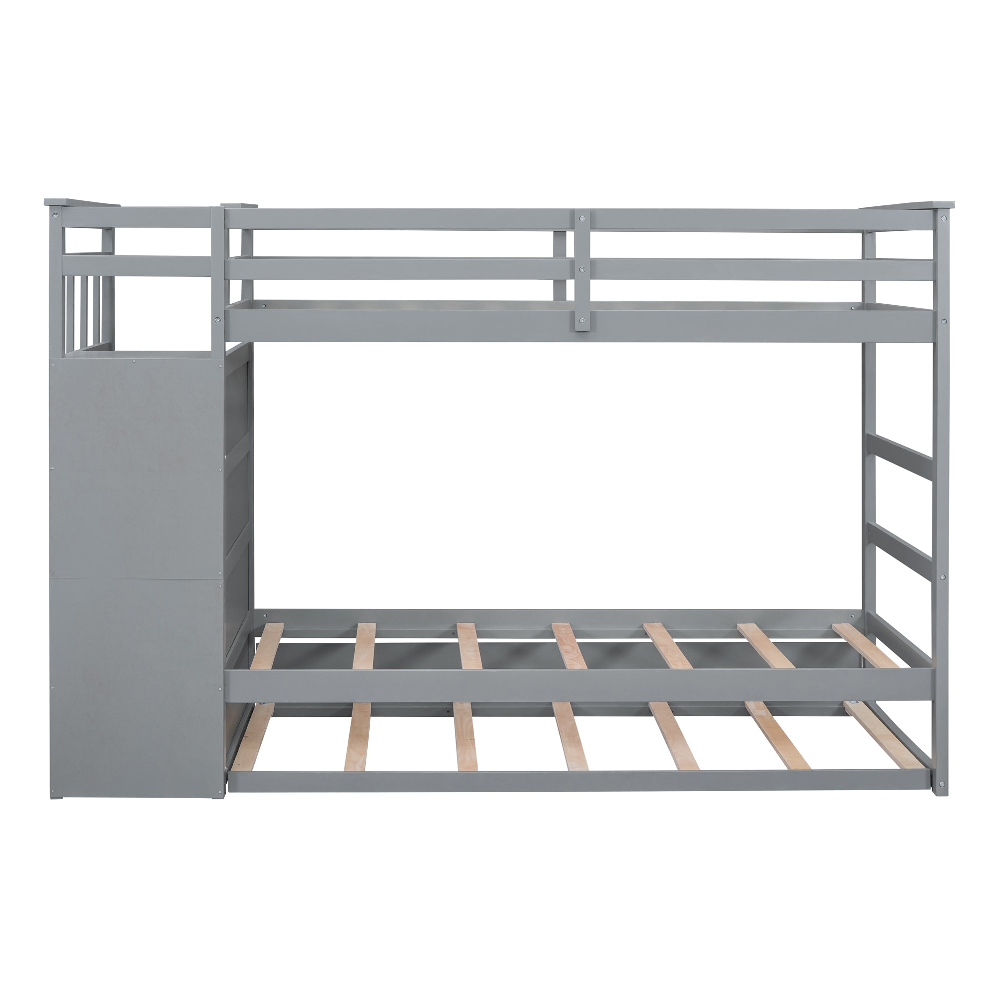Twin Over Twin Bunk Bed with Trundle and Staircase,Gray(OLD SKU:LT000068AAE) - Atlantic Fine Furniture Melbourne FL