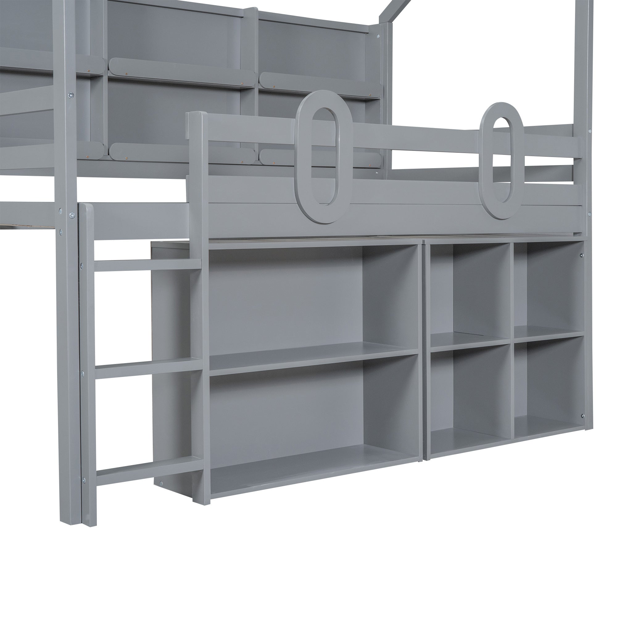 Twin Size House Loft Bed with Multiple Storage Shelves, Grey - Atlantic Fine Furniture Melbourne FL