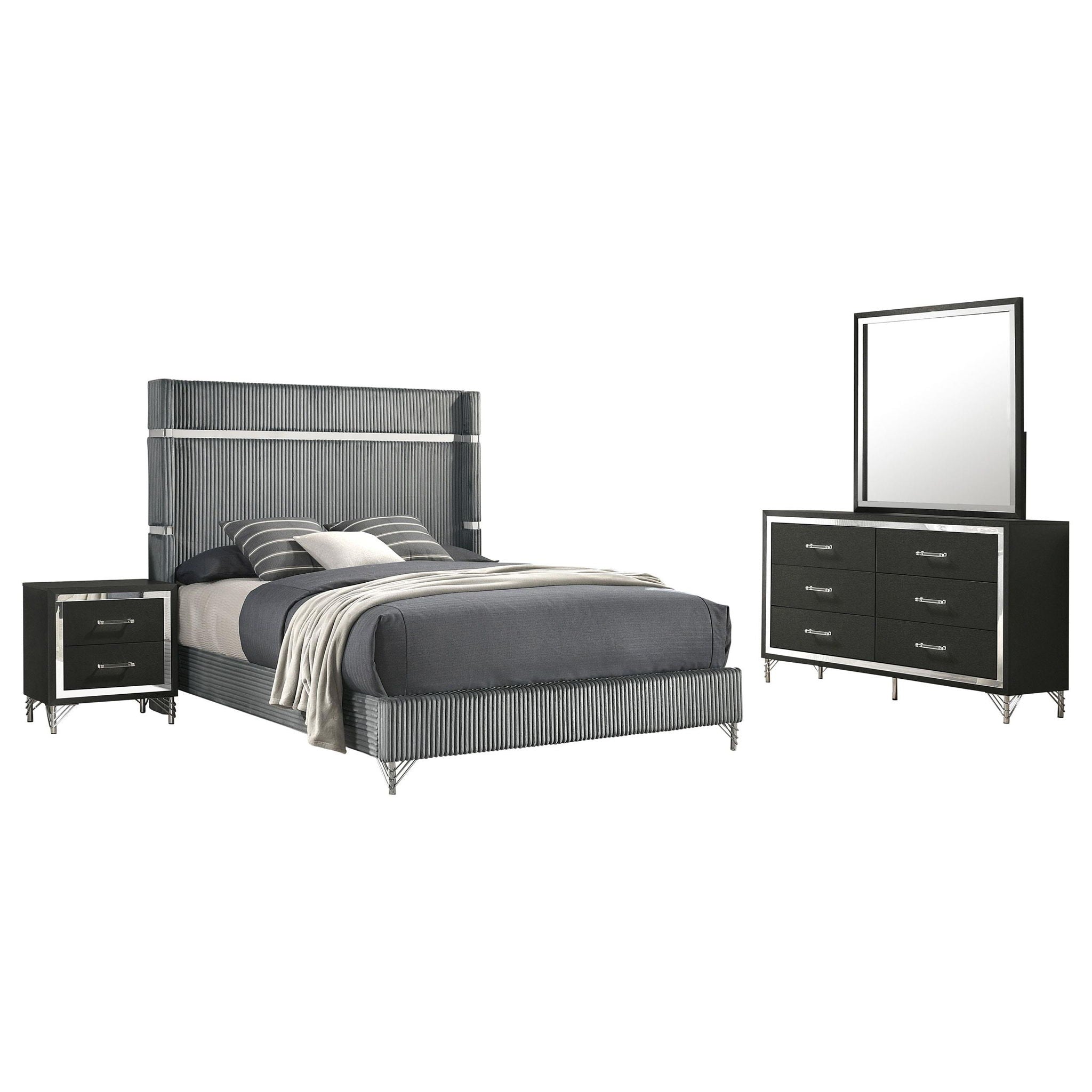 Lucia 4-piece Queen Bedroom Set Grey and Black