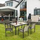 All Weather 7 Piece Patio Dining Table Set With Umbrella Hole - Brown / Gray