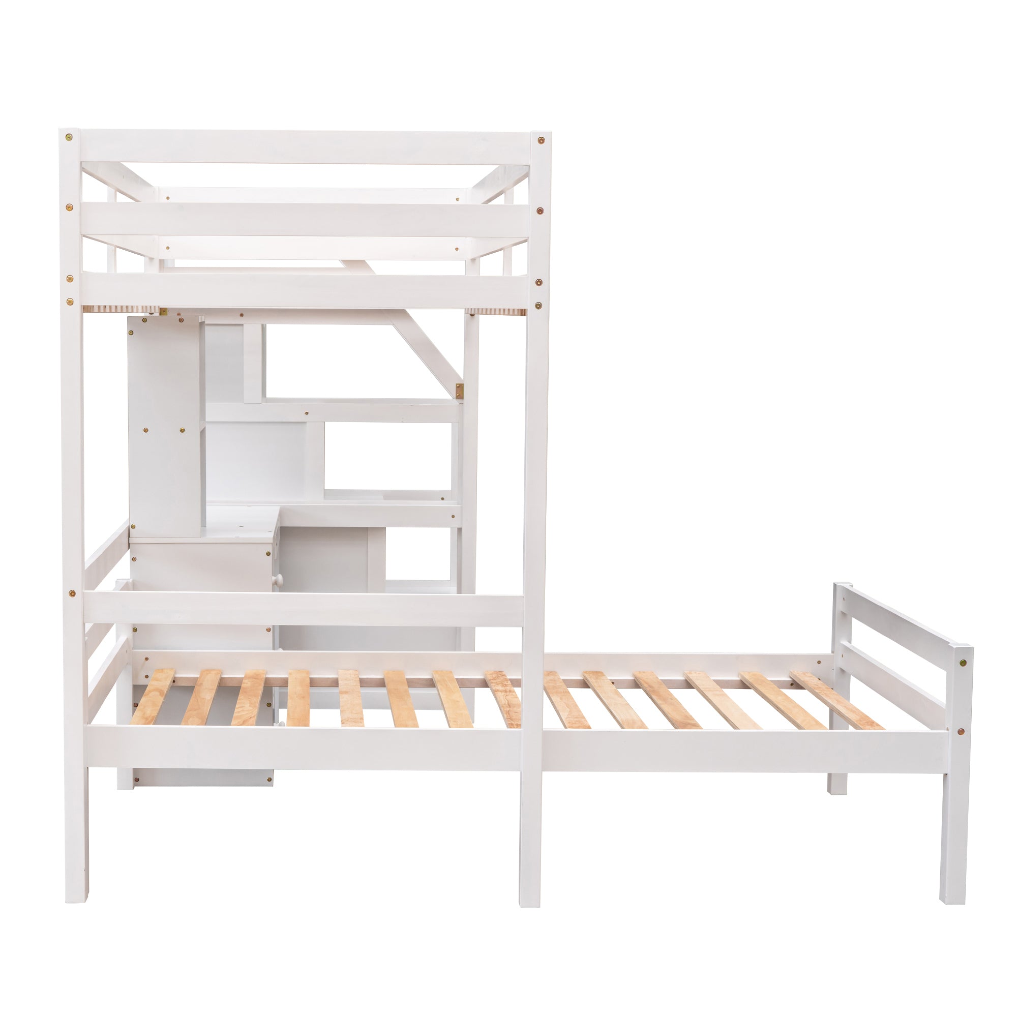 Twin Size Loft Bed with a Stand-alone Bed, Storage Staircase, Desk, Shelves and Drawers, White - Atlantic Fine Furniture Melbourne FL
