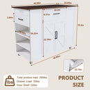 Rustic Movable Kitchen Island On Wheels With Storage & Power Outlet - White