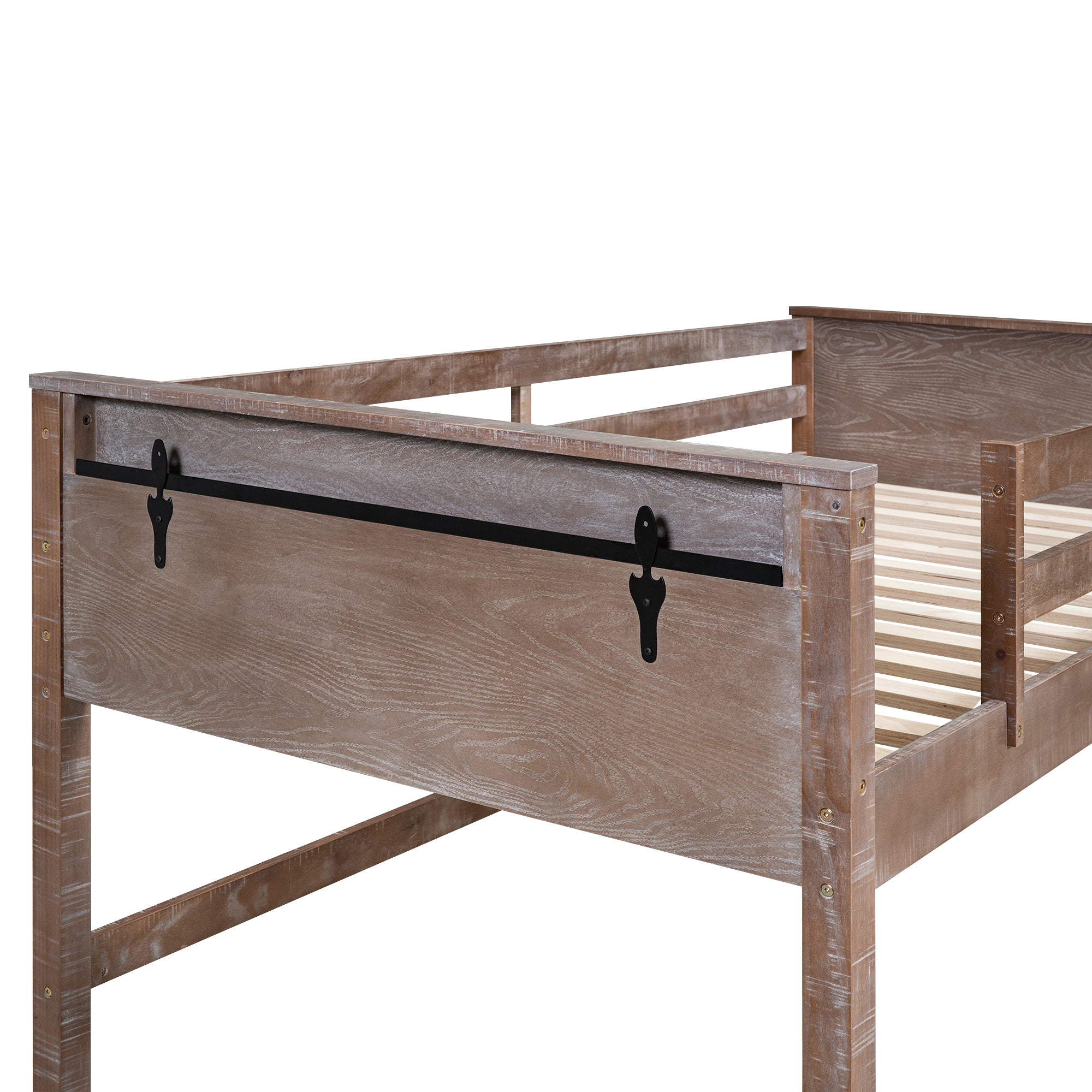 Wood Full Size Loft Bed with Hanging Clothes Racks, White Rustic Natural - Atlantic Fine Furniture Melbourne FL