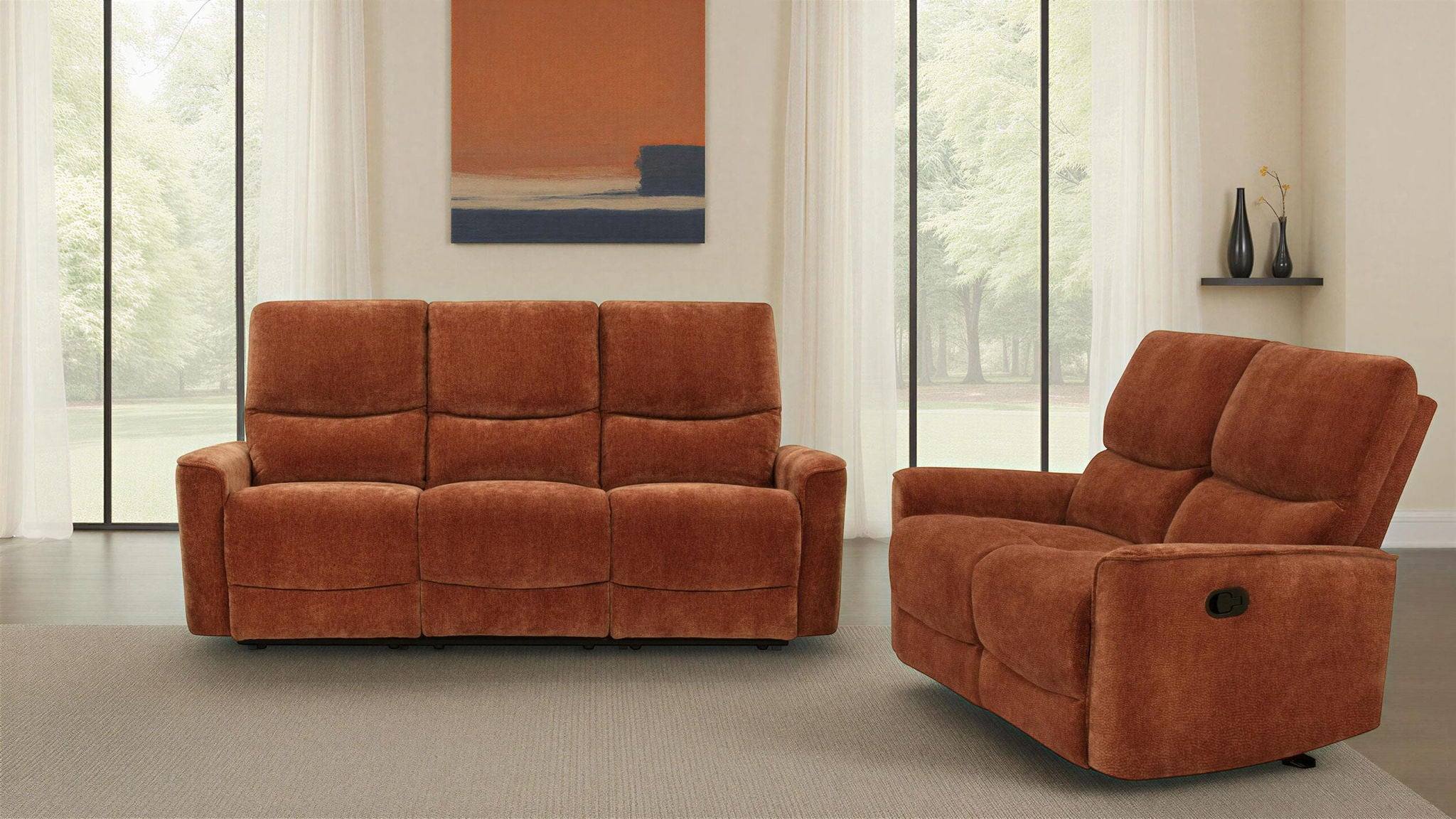 Navarro 2-piece Upholstered Reclining Sofa Set Orange