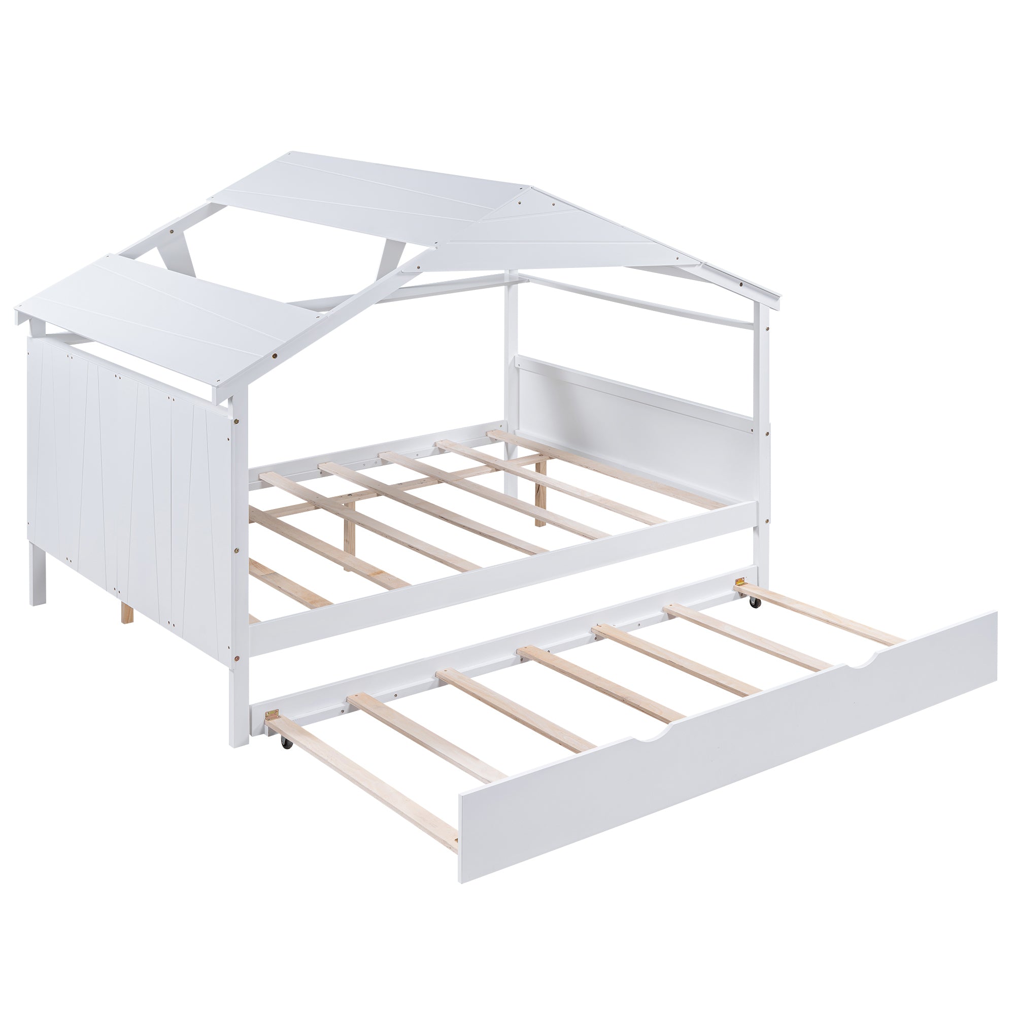 Wood Full Size House Bed with Twin Size Trundle and Storage, White - Atlantic Fine Furniture Melbourne FL