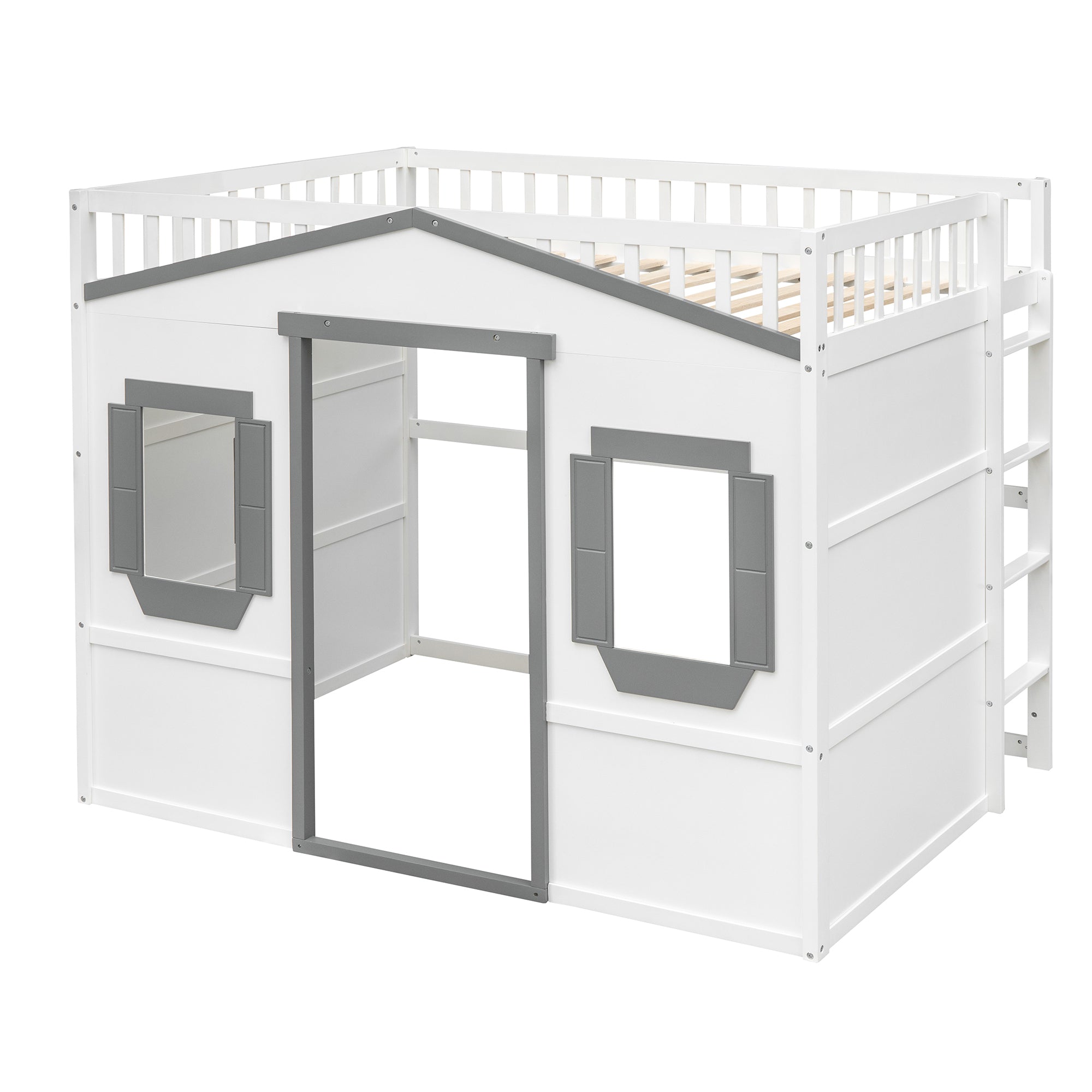 Full Size House Loft Bed With Ladder-White+Gray Frame - Atlantic Fine Furniture Melbourne FL