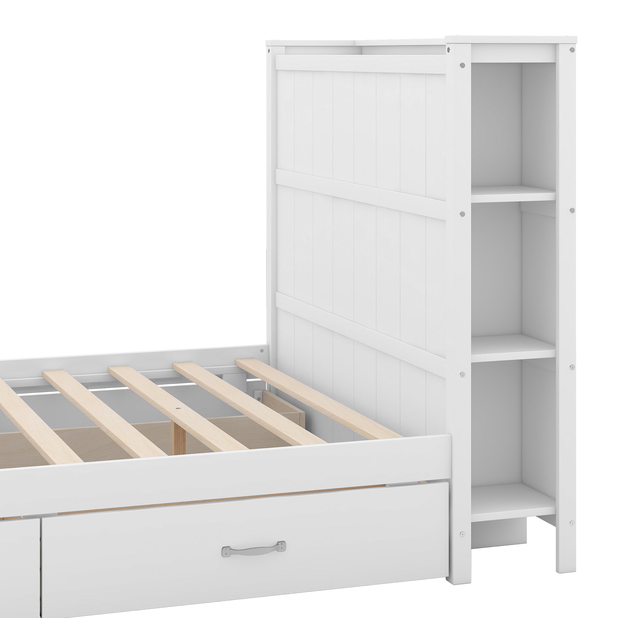 Full Size Platform Bed with Drawers and Storage Shelves, White - Atlantic Fine Furniture Melbourne FL