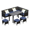 7 Piece Outdoor Furniture Set Waterproof Cushions Glass Table