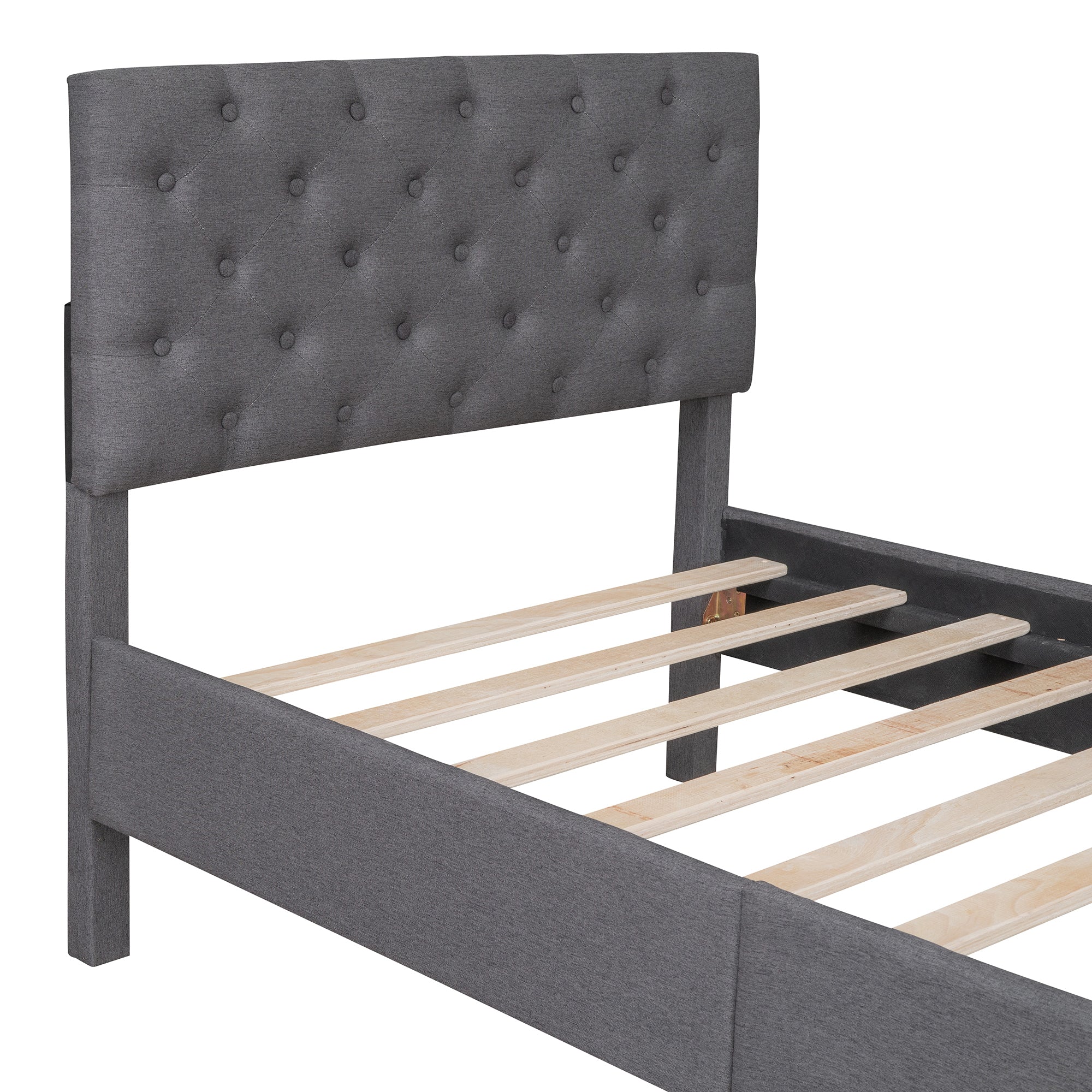 Upholstered Linen Platform Bed, Twin Size, Gray - Atlantic Fine Furniture Melbourne FL