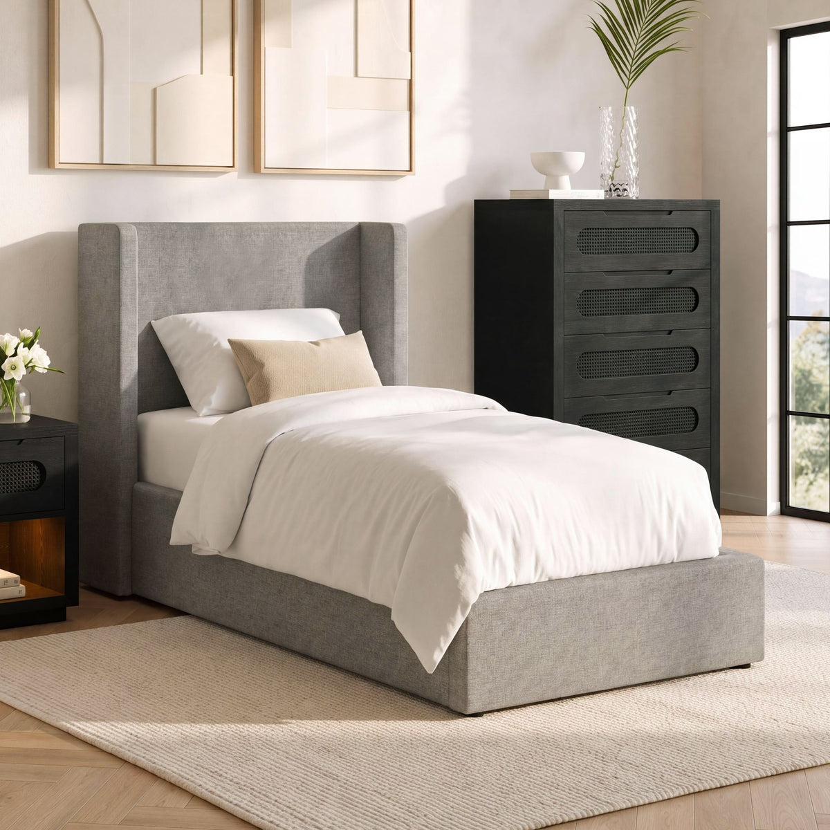 Angeline Complete Non-Storage Bed in Gray by Elements International, view 15