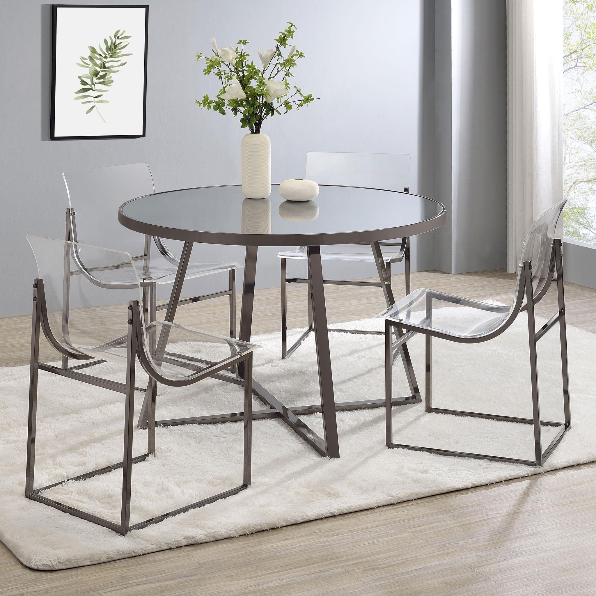 Jillian 5-piece Round Mirror Top Dining Set Black Nickel - Atlantic Fine Furniture Melbourne FL