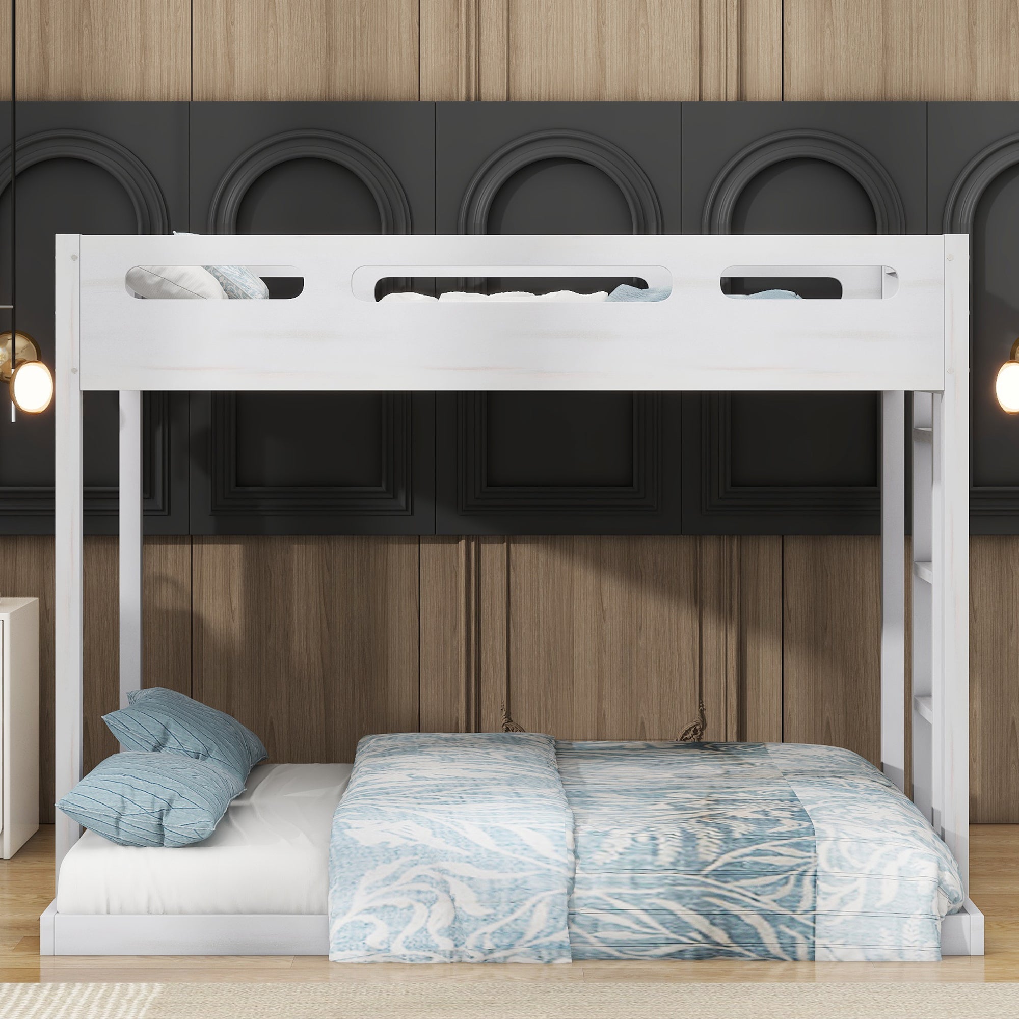 Twin over Full Bunk Bed with Built-in Ladder,White - Atlantic Fine Furniture Melbourne FL