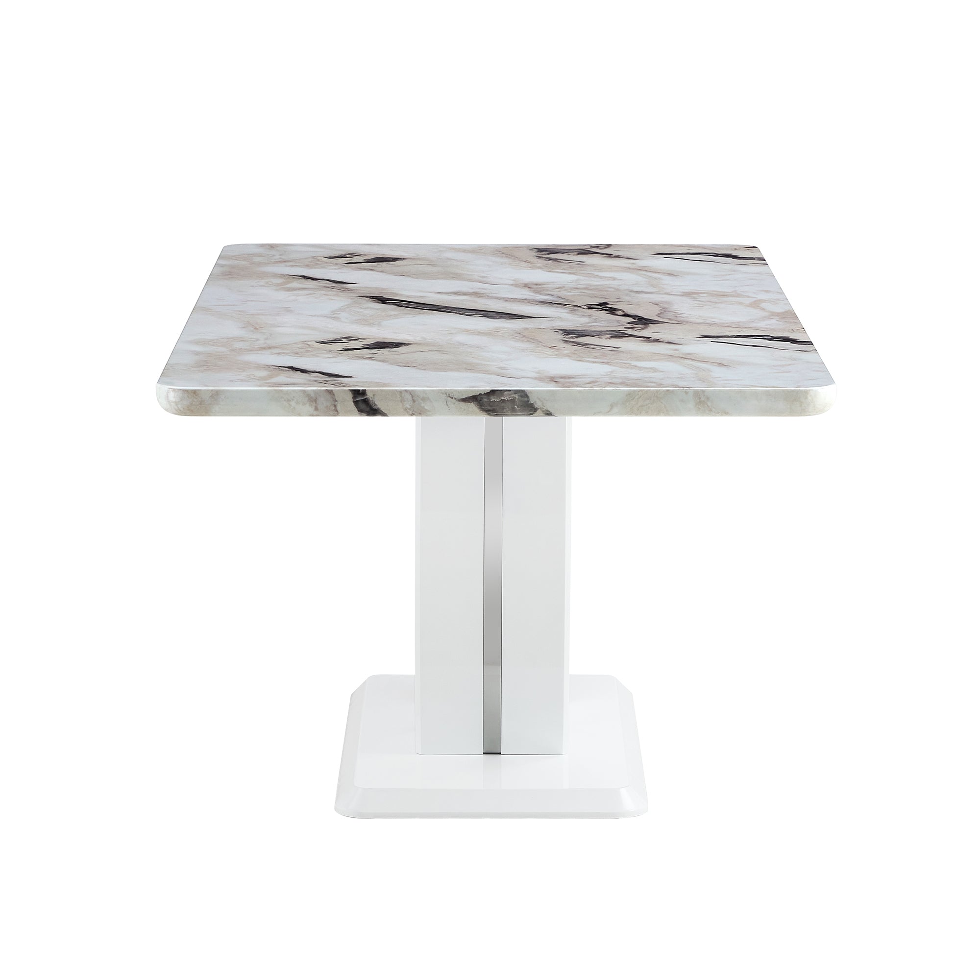 Table and chair set, modern minimalism and luxurious white rectangular pattern dining table. Soft and comfortable dining chair, for dining room, living room, terrace and kitchen.