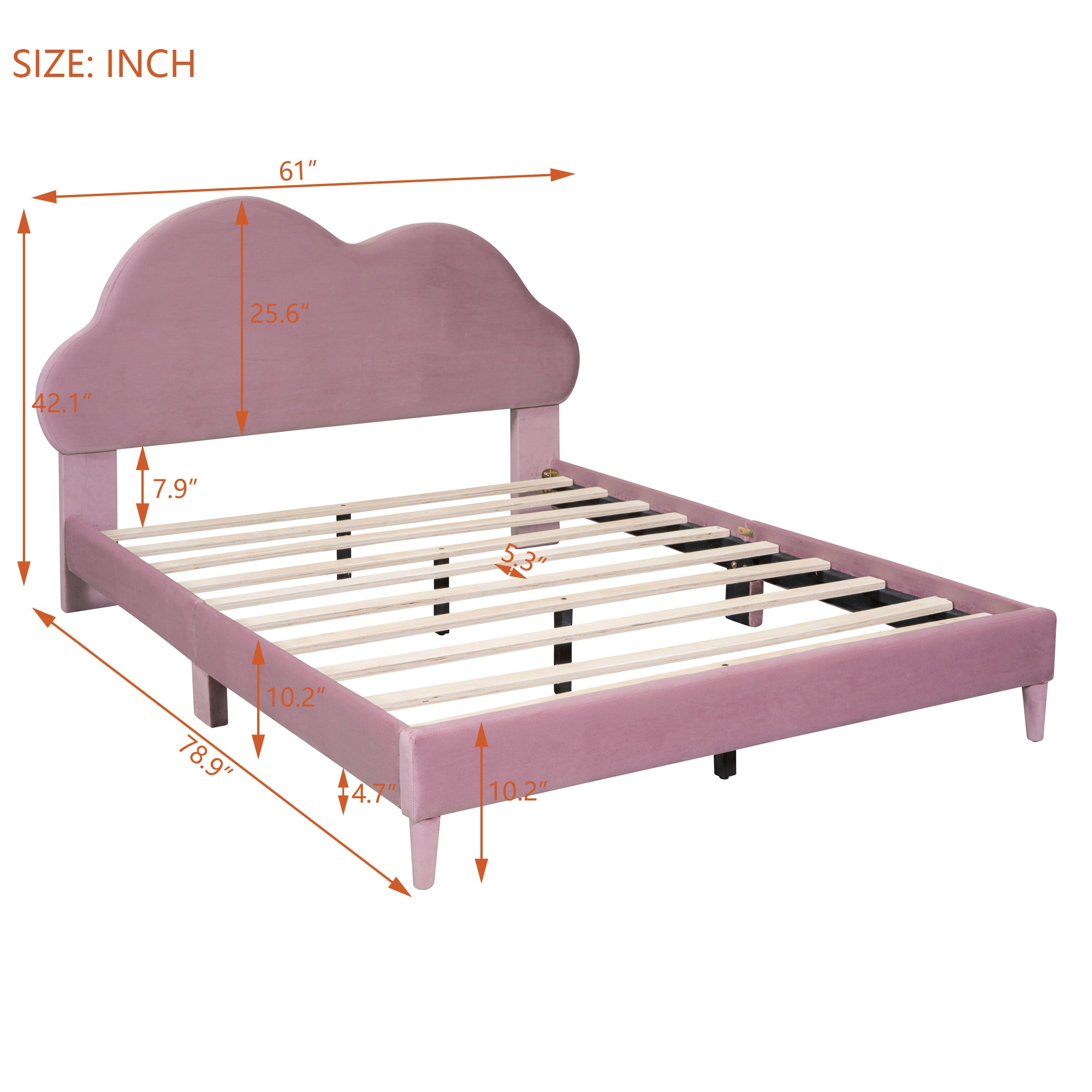 Full size Upholstered Cloud-Shape Bed ,Velvet Platform Bed with Headboard,No Box-spring Needed,Pink - Atlantic Fine Furniture Melbourne FL