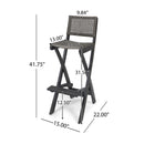 Outdoor Folding Acacia Wood Barstools With Rattan Backrest And Seat