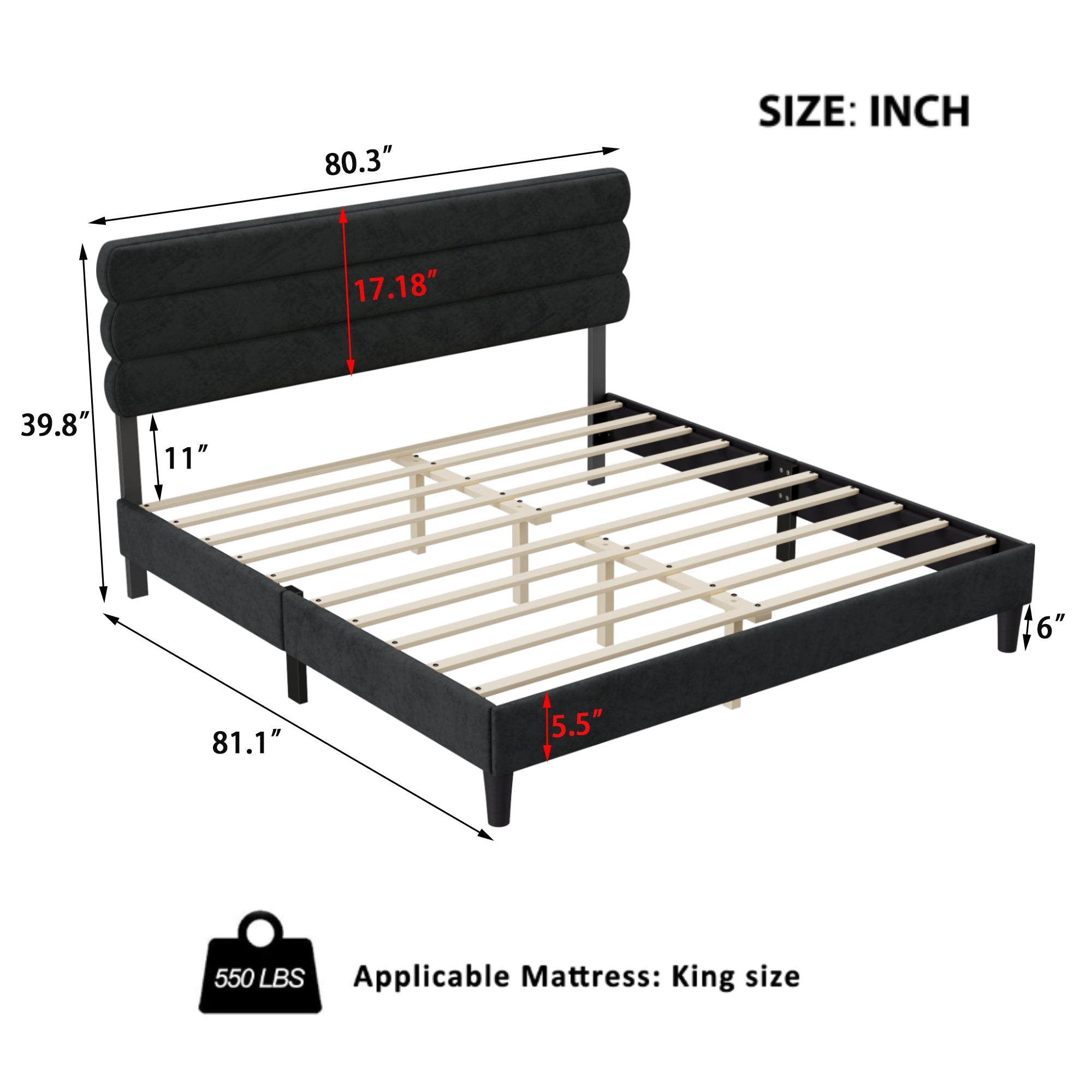King Bed Frame with Headboard,Sturdy Platform Bed with Wooden Slats Support,No Box Spring,Mattress Foundation,Easy Assembly Dark grey